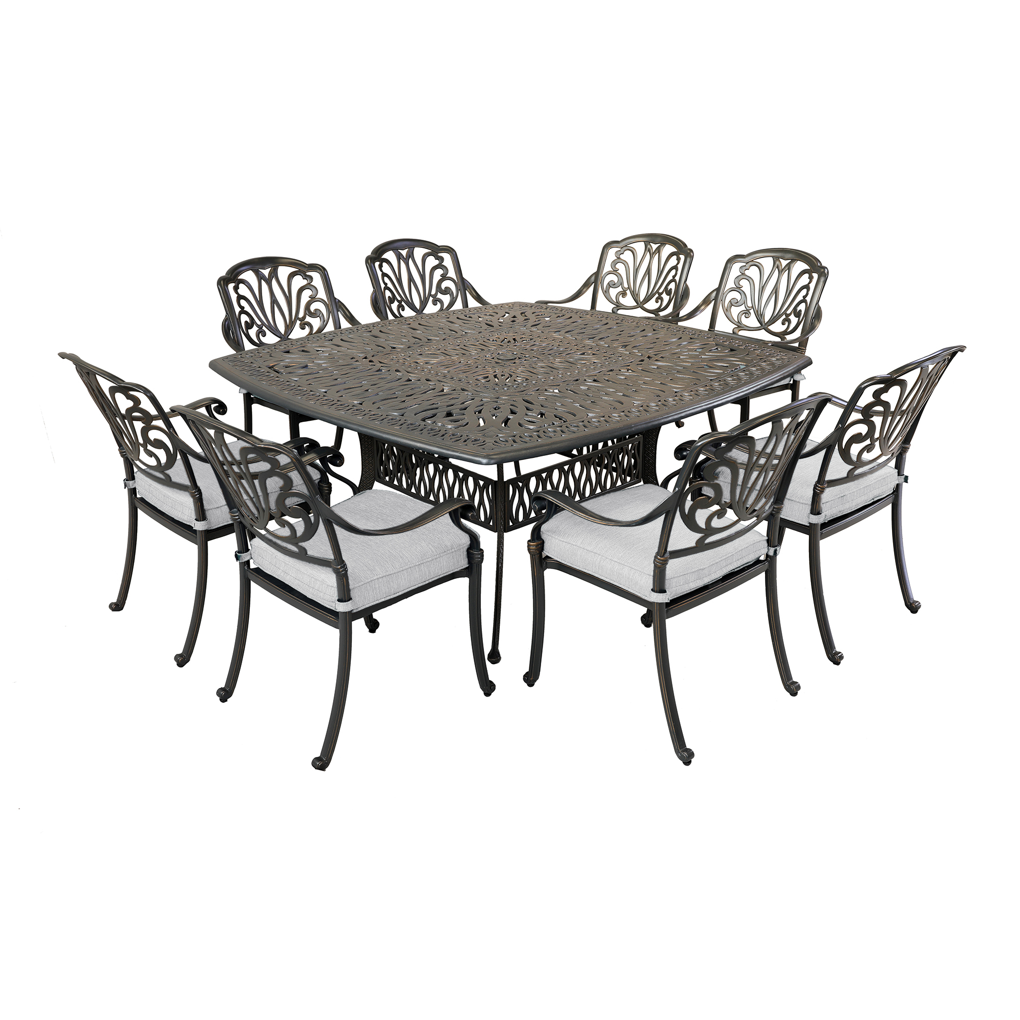 Square 8 - Person 64" Long Aluminum Dining Set with Cushions 