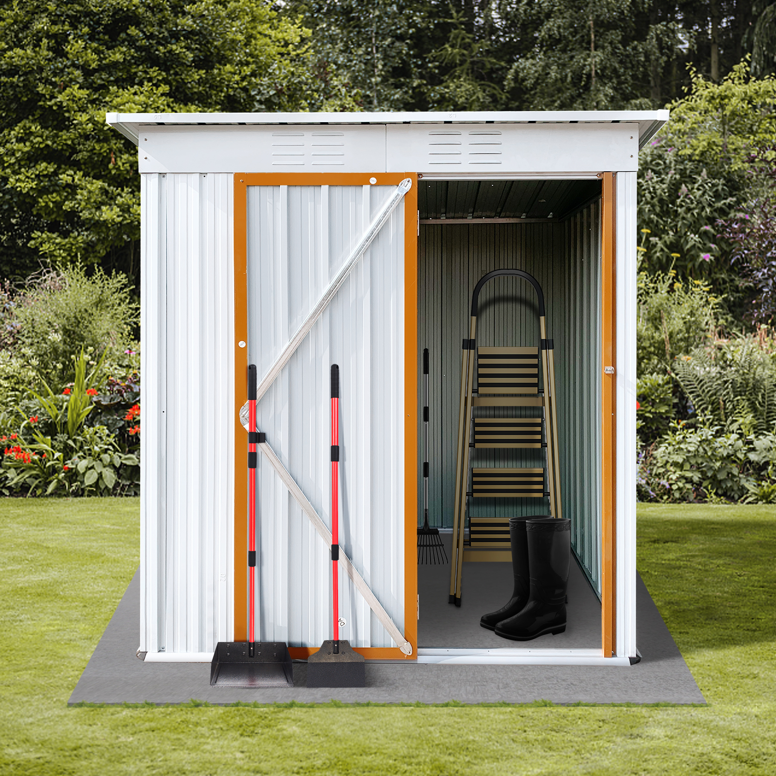 Metal Garden Sheds 5ftx4ft Outdoor Storage Sheds White/Grey
