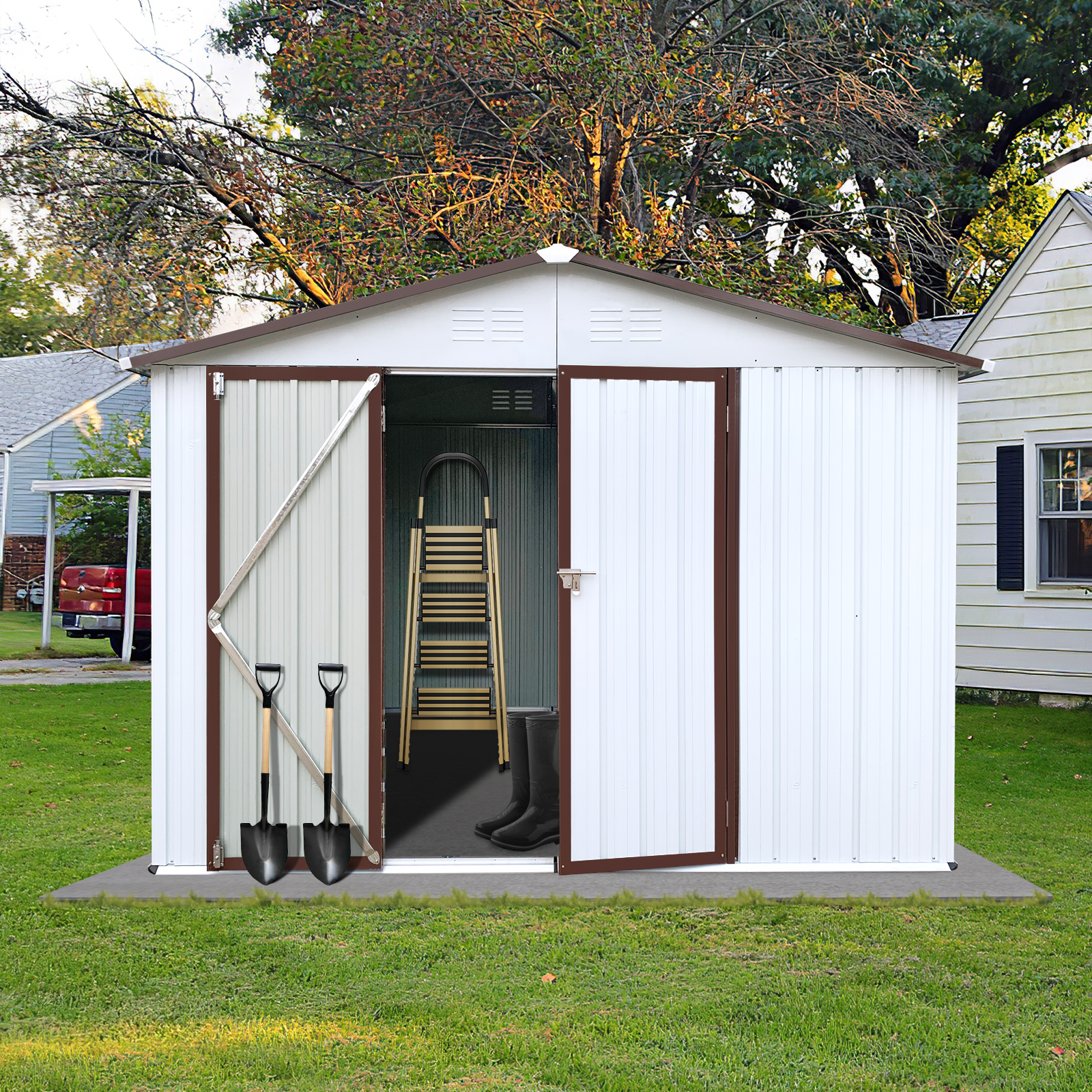 Metal Garden Sheds 6ftx8ft Outdoor Storage Sheds White/Grey/Green