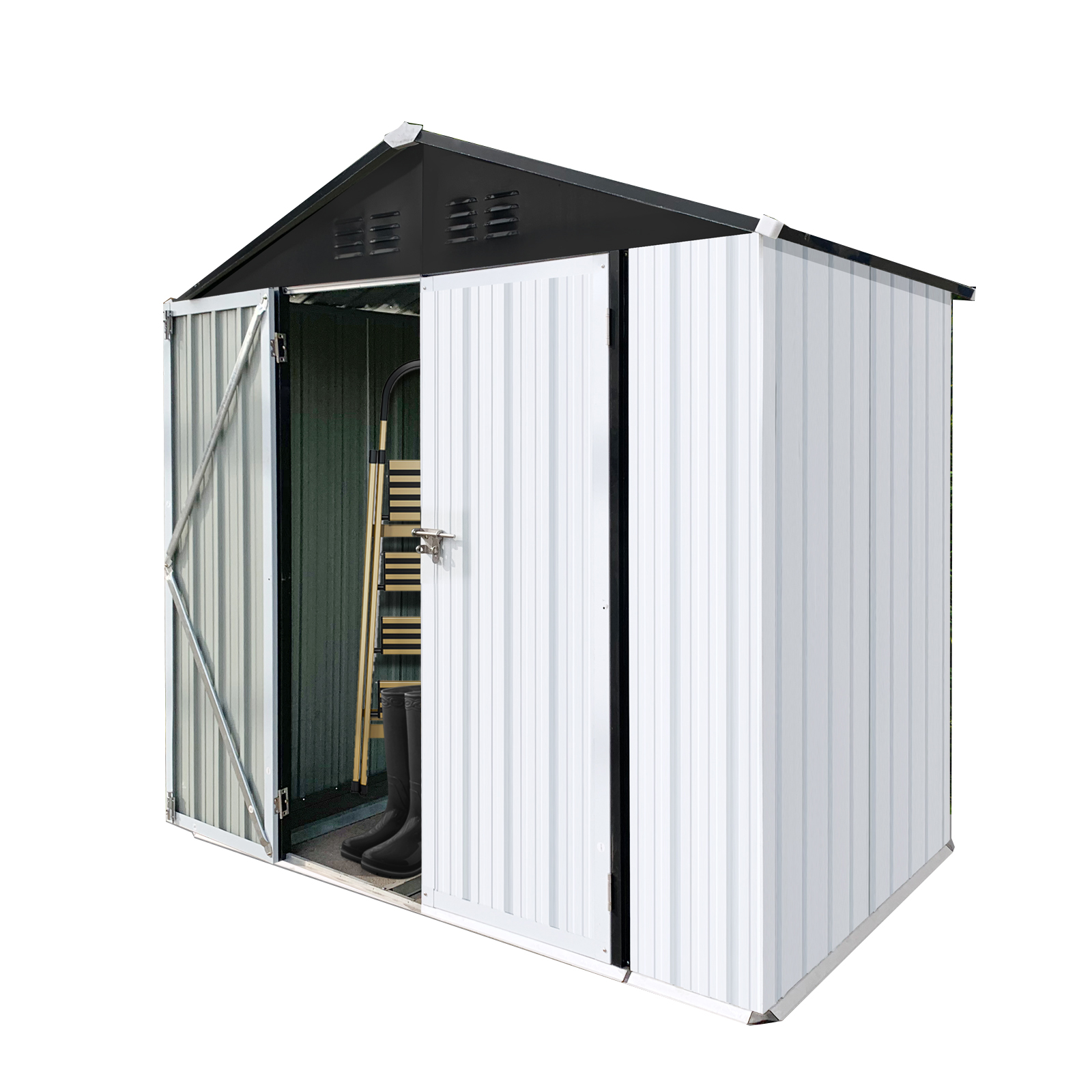 Outdoor storage sheds 4FTx6FT Apex roof White+Black 