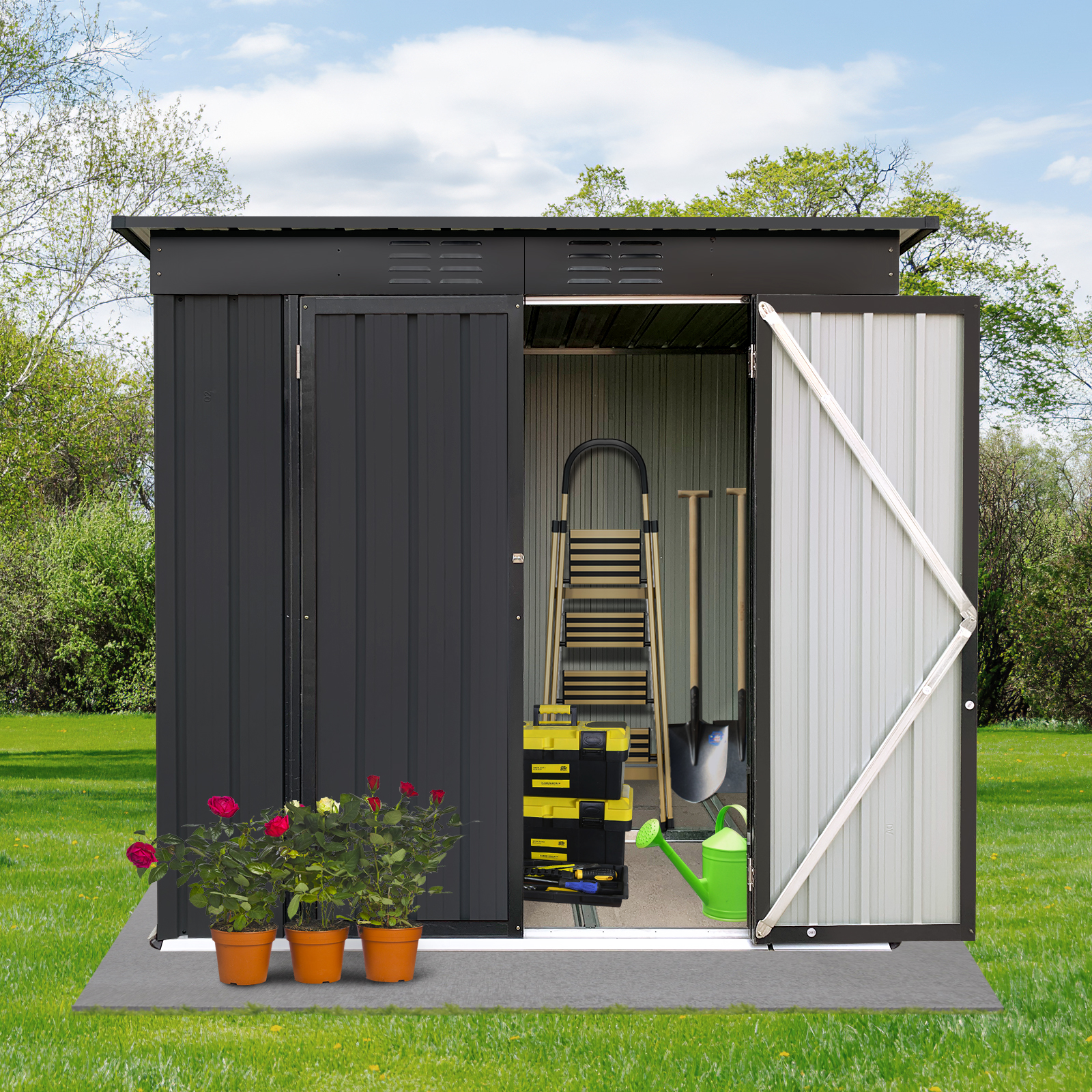 Metal garden sheds 4ftx6ft outdoor storage sheds black 
