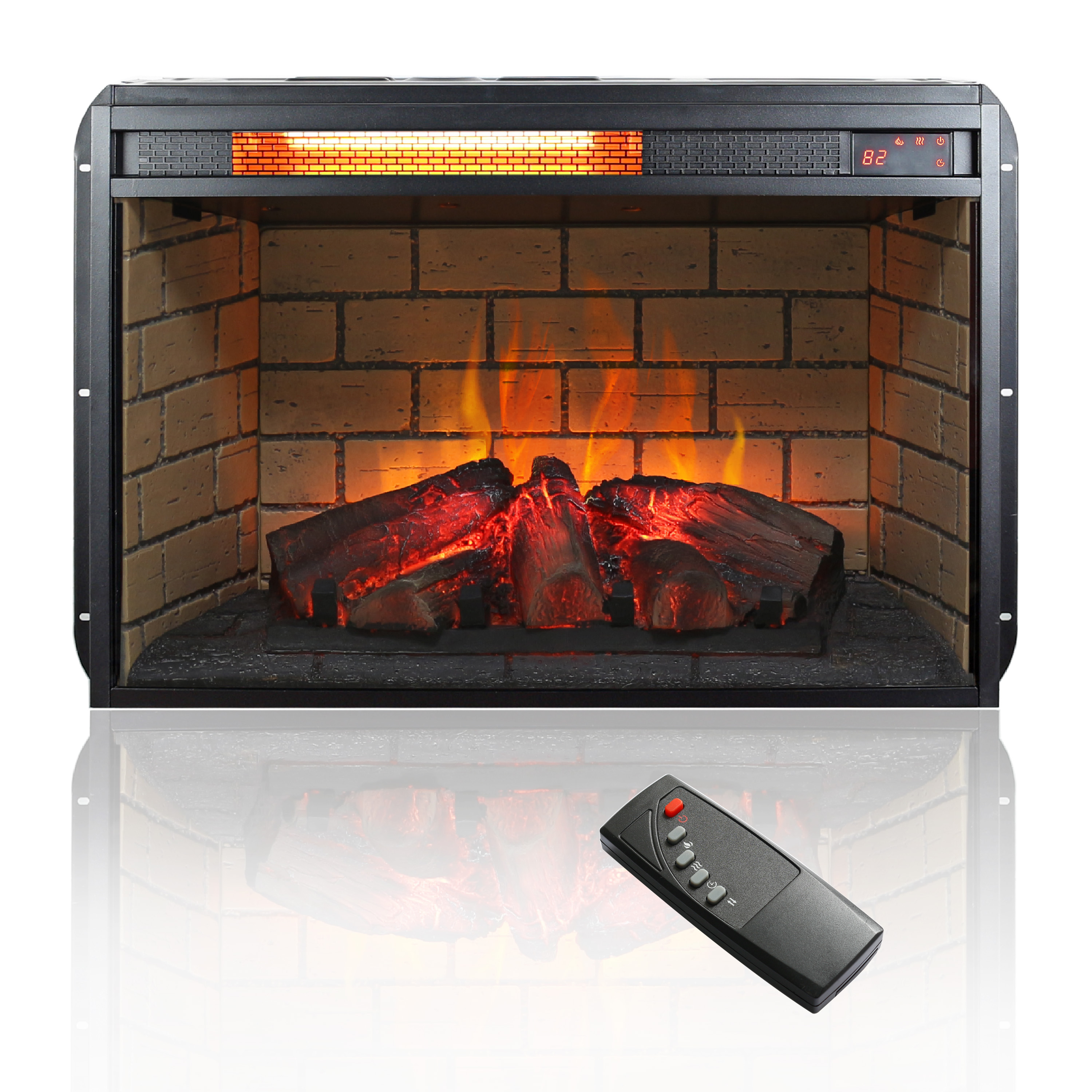 26 inch infrared quartz heater fireplace insert -woodlog version with brick 