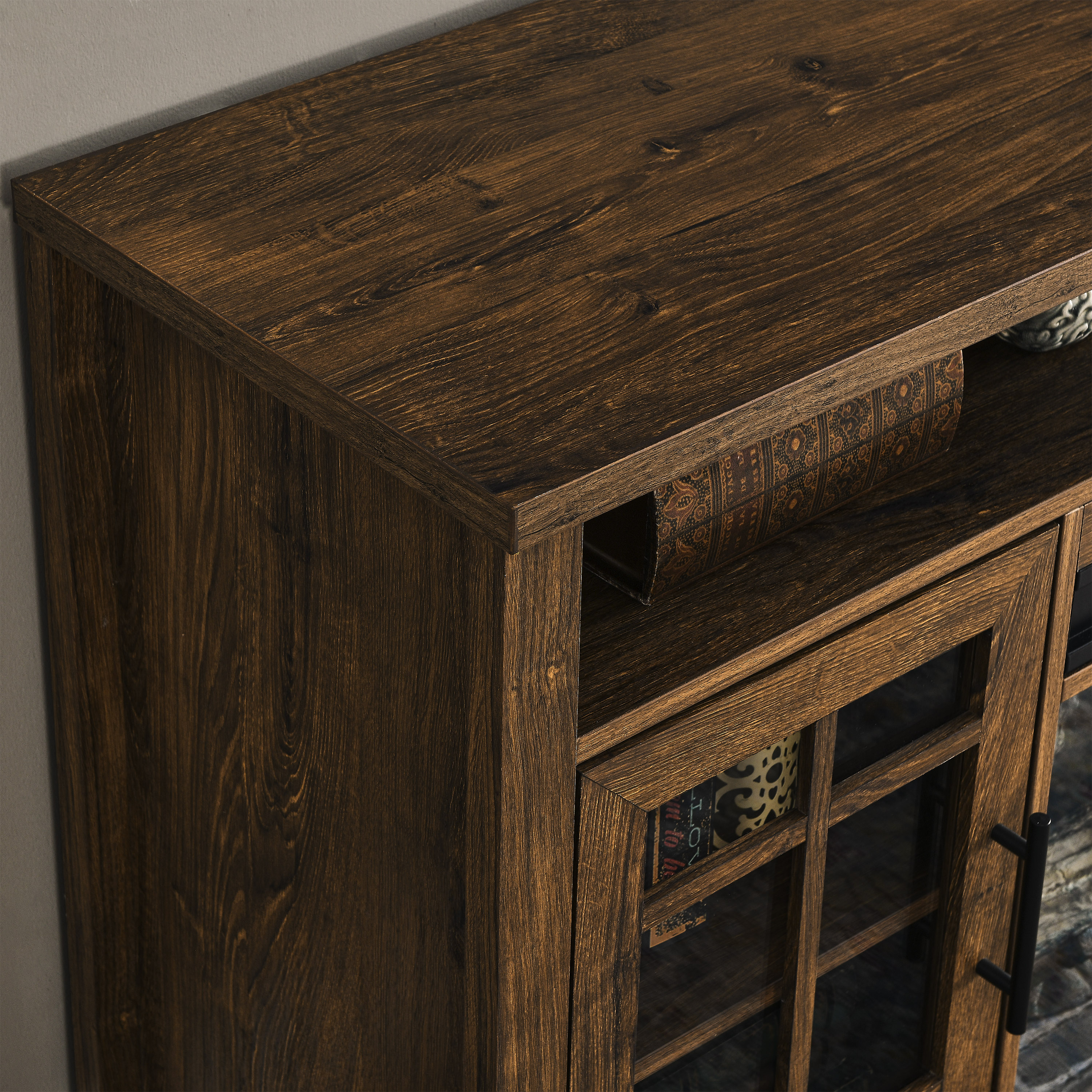 55 inch TV Media Stand with Electric Fireplace KD Inserts Heater,Reclaimed Barnwood Color 