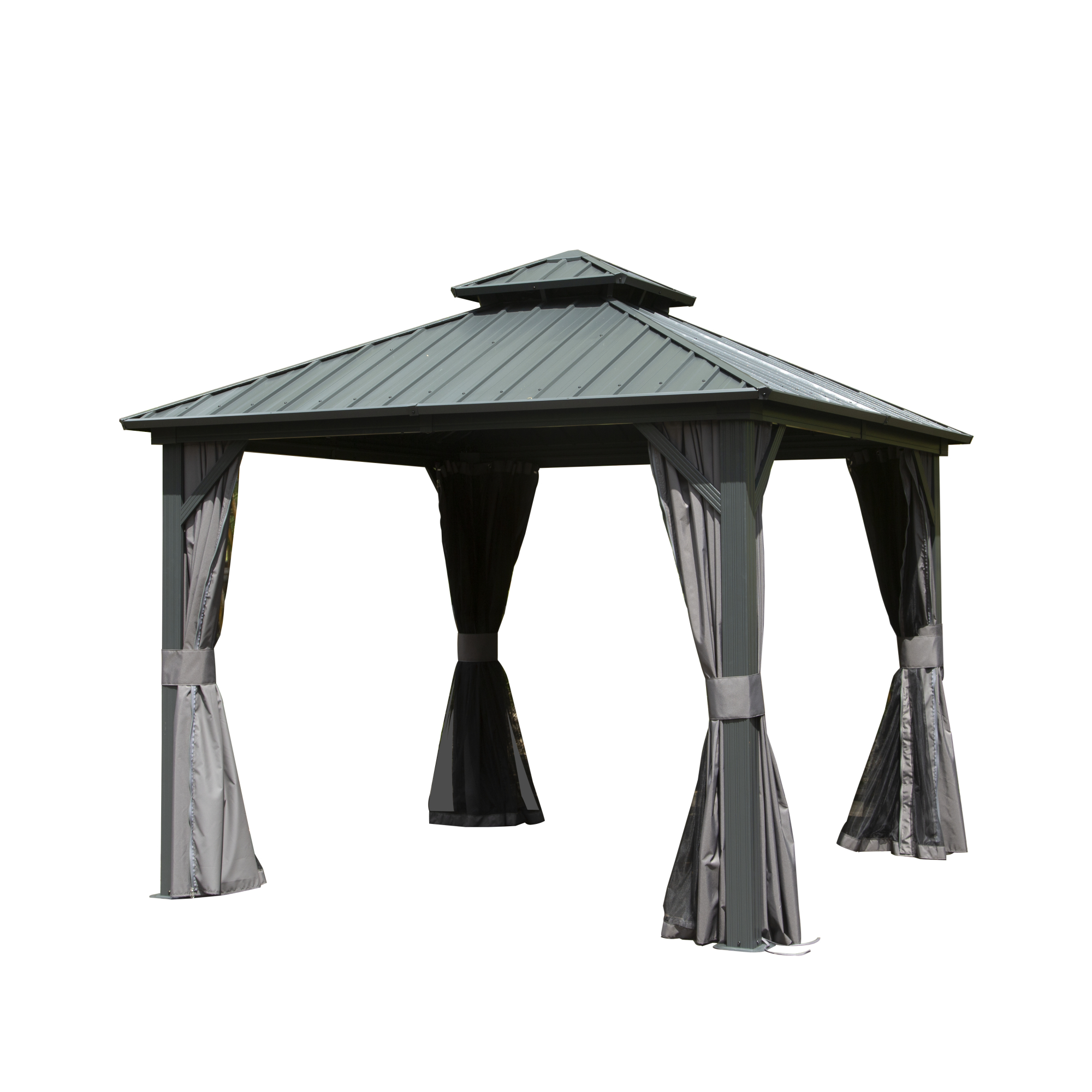 Outdoor 10' X 10' Hardtop Gazebo Aluminum Frame Permanent Galvanized Steel Double Roof Canopy with Curtain and Netting Parties, Wedding, Outdoor Dining