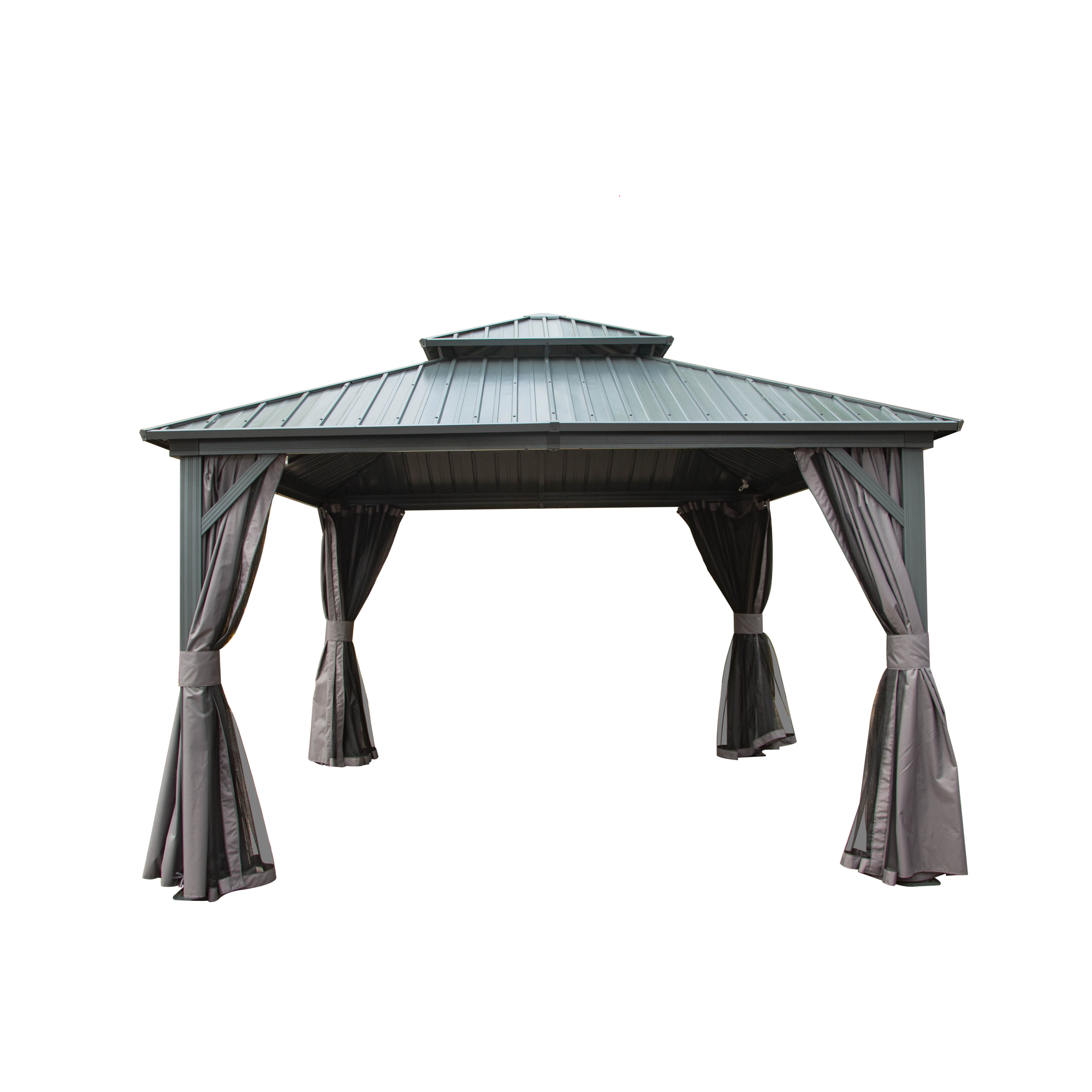 12' X 12' Outdoor Gazebo, Hardtop Aluminum Metal Gazebo with Galvanized Steel Double Roof Canopy, Curtain and Netting for Patio, Backyard, Deck, Lawn