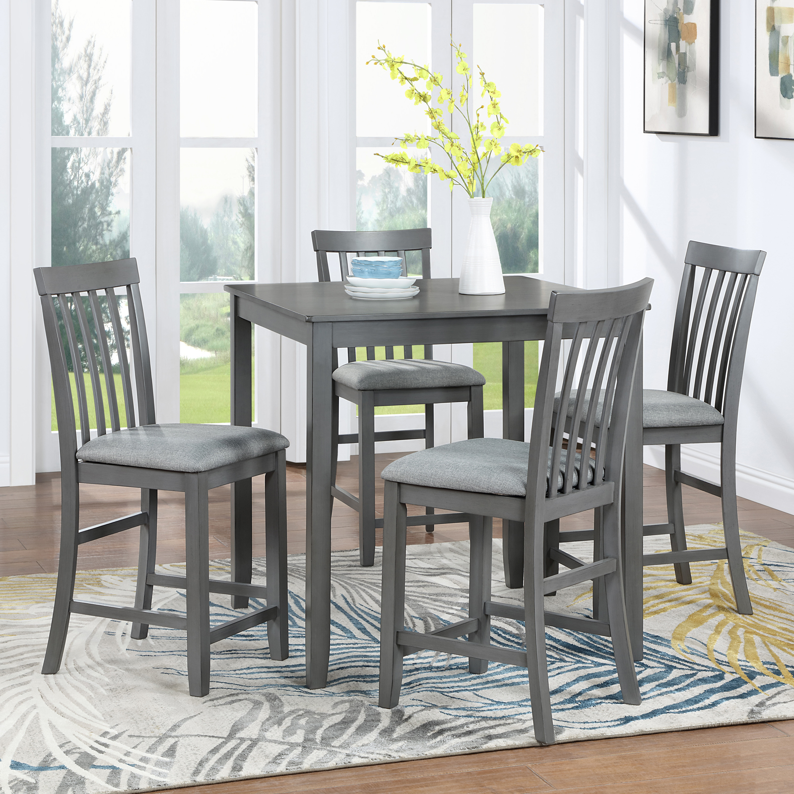 5 Piece Dining Table Set, Wooden Dining Square Table Set for 4, Counter ...