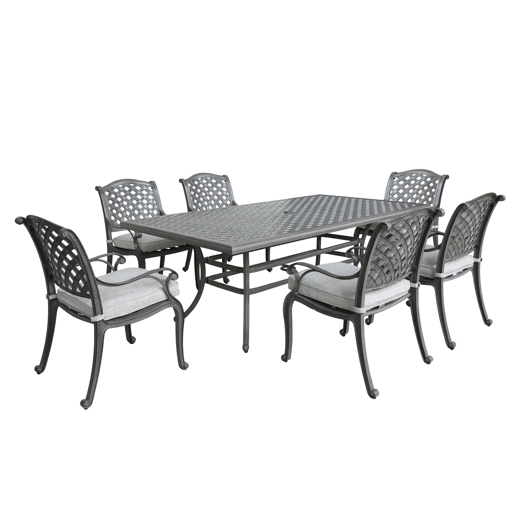 Outdoor 7-Piece Aluminum Dining Set with Cushion, Golden Gauze