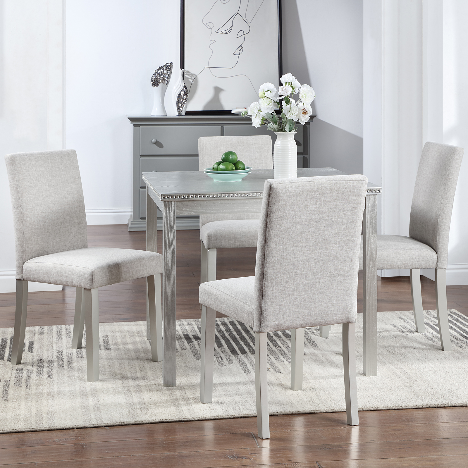 Wooden Dining Square Table, Kitchen Table for Small Space, 4 Person Dining Table, Gray 