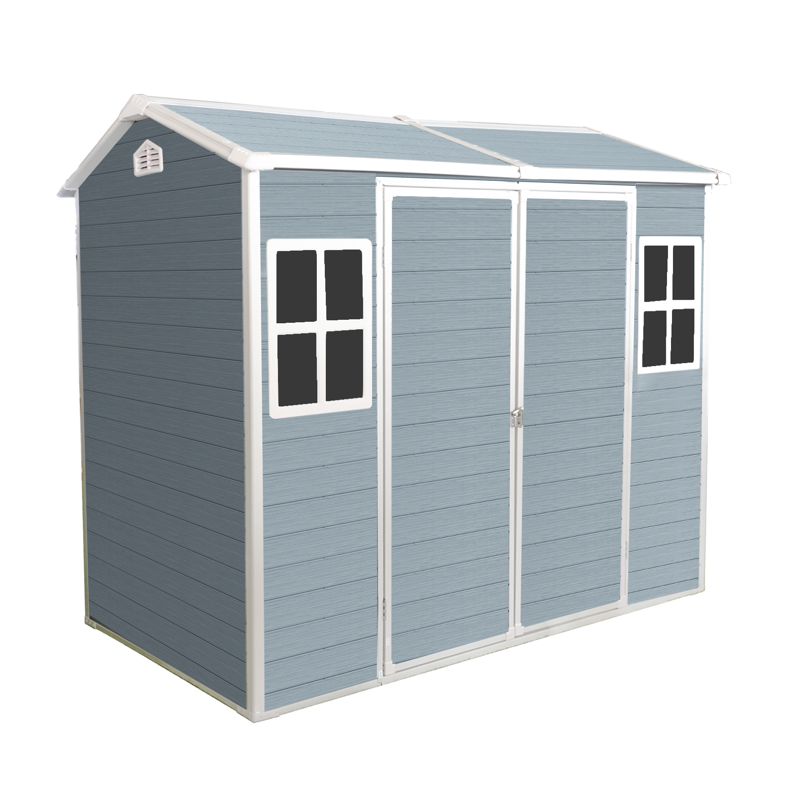 8x4ft Resin Outdoor Storage Shed with Two-Window and Double-Door,Plastic Shed with Floor for Gargen,Patio,Yard,Lawn,Grey 