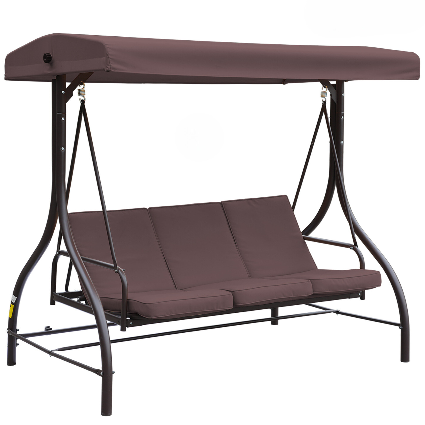 3-Seat Steel Outdoor Porch Swing Chair with Adjustable Canopy and Removable Cushions 
