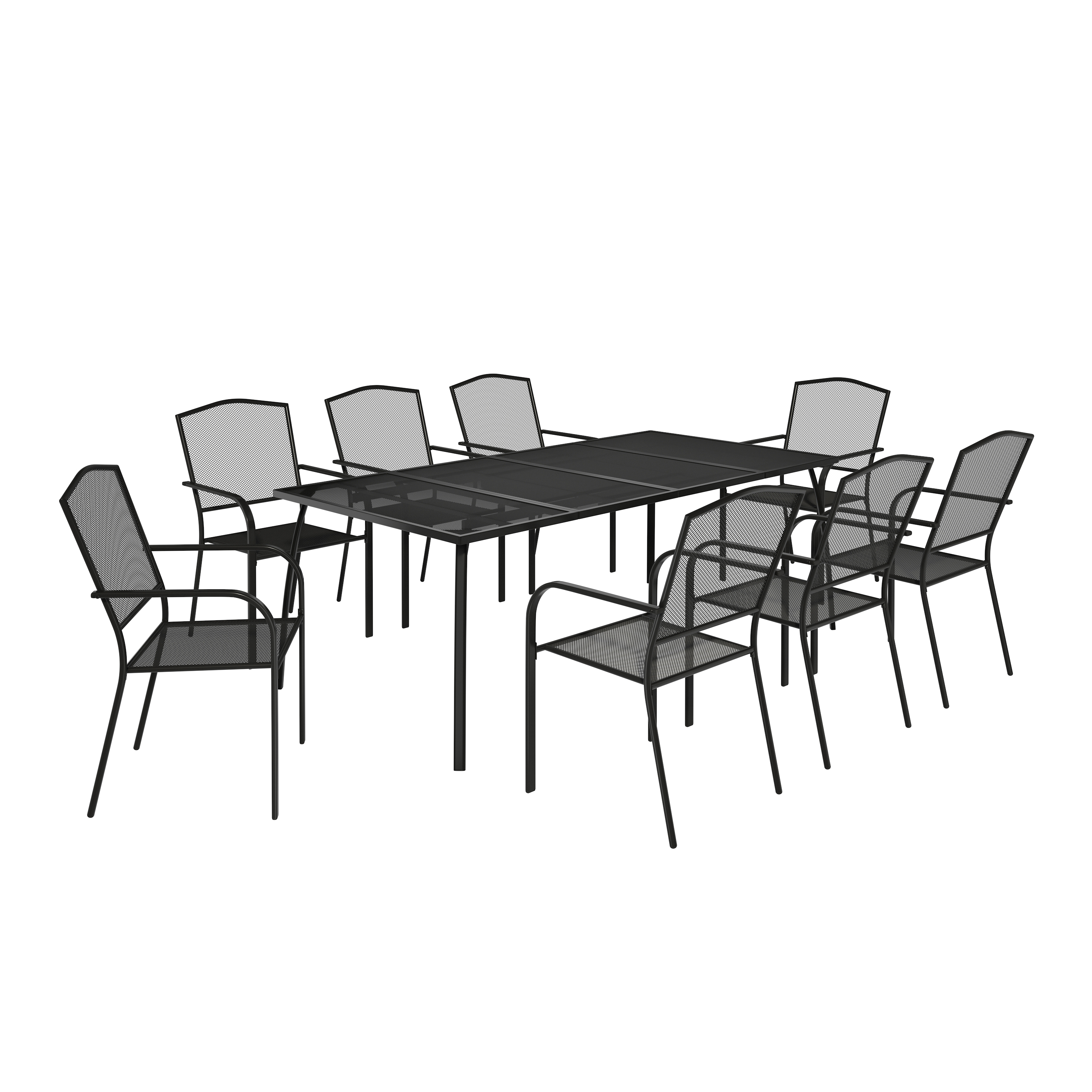 Patio 9 piece Dining Set 8-Piece Black Patio Dining Set with 8 Station