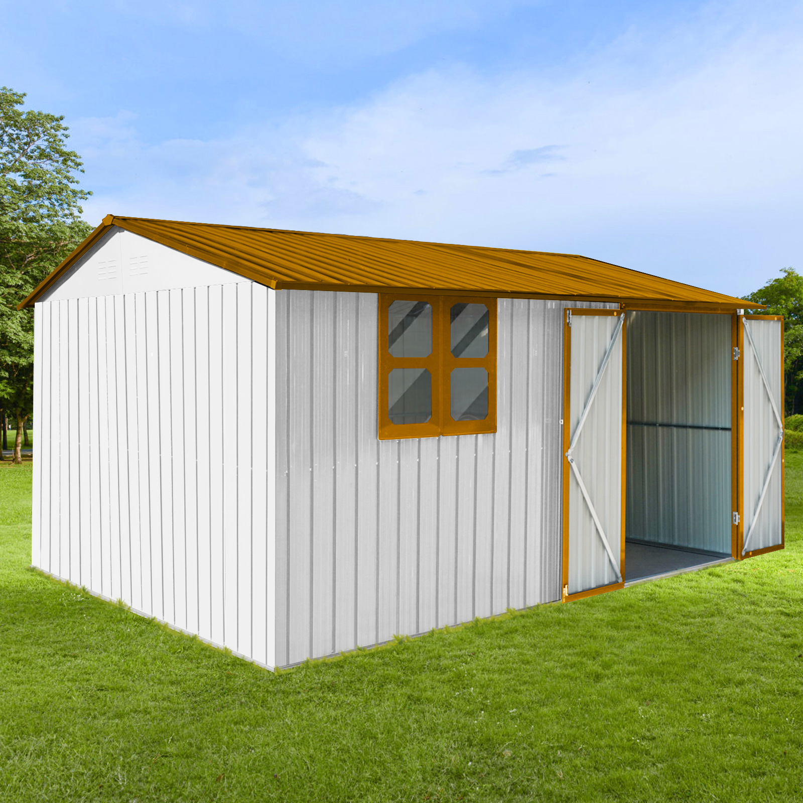 Metal garden sheds 12ftx10ft outdoor storage sheds White+Yellow/White+Grey with window 