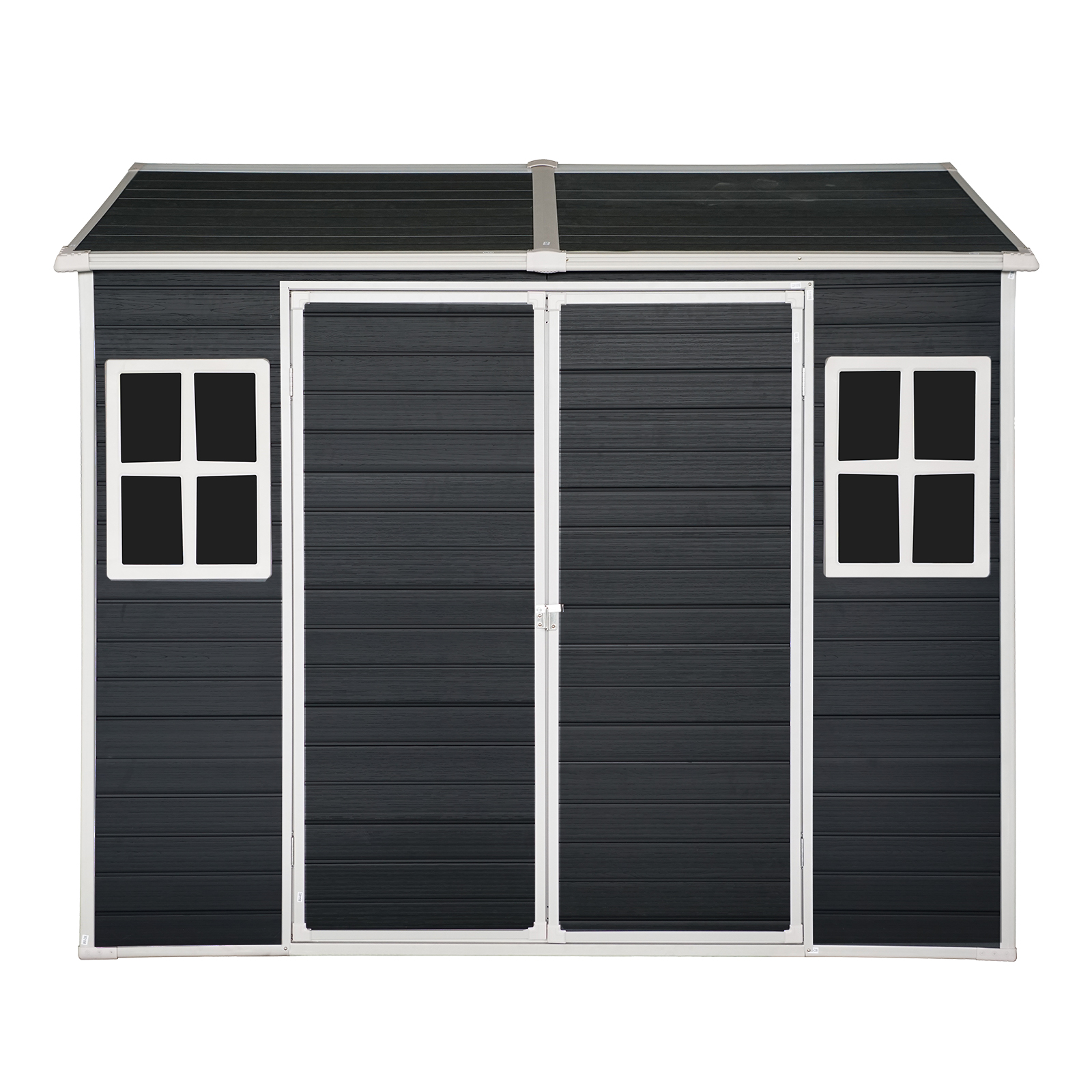 8x6ft Outdoor Resin Garden Shed with Floor and 2 Windows, Plastic Patio Outdoor Storage Shed with Lockable Door for Garden Tools, Bicycles, Trash Cans, Carbon Black 
