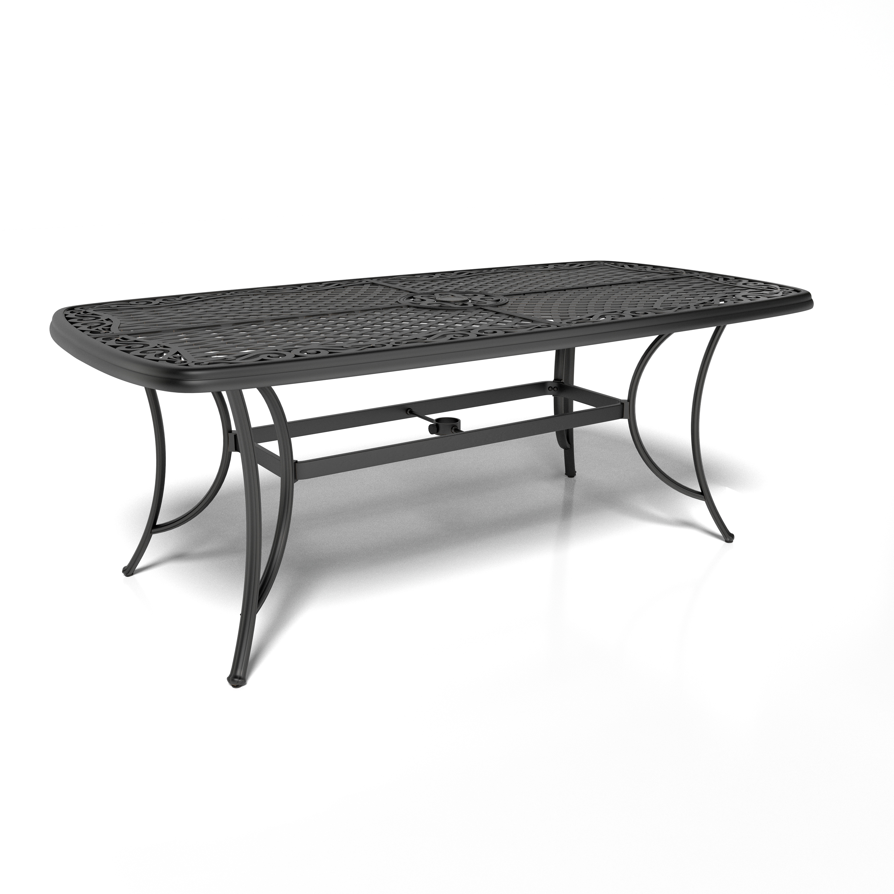 Patio Black Gold Rectangle Round Cast Aluminum Outdoor Dining Table with Umbrella Hole