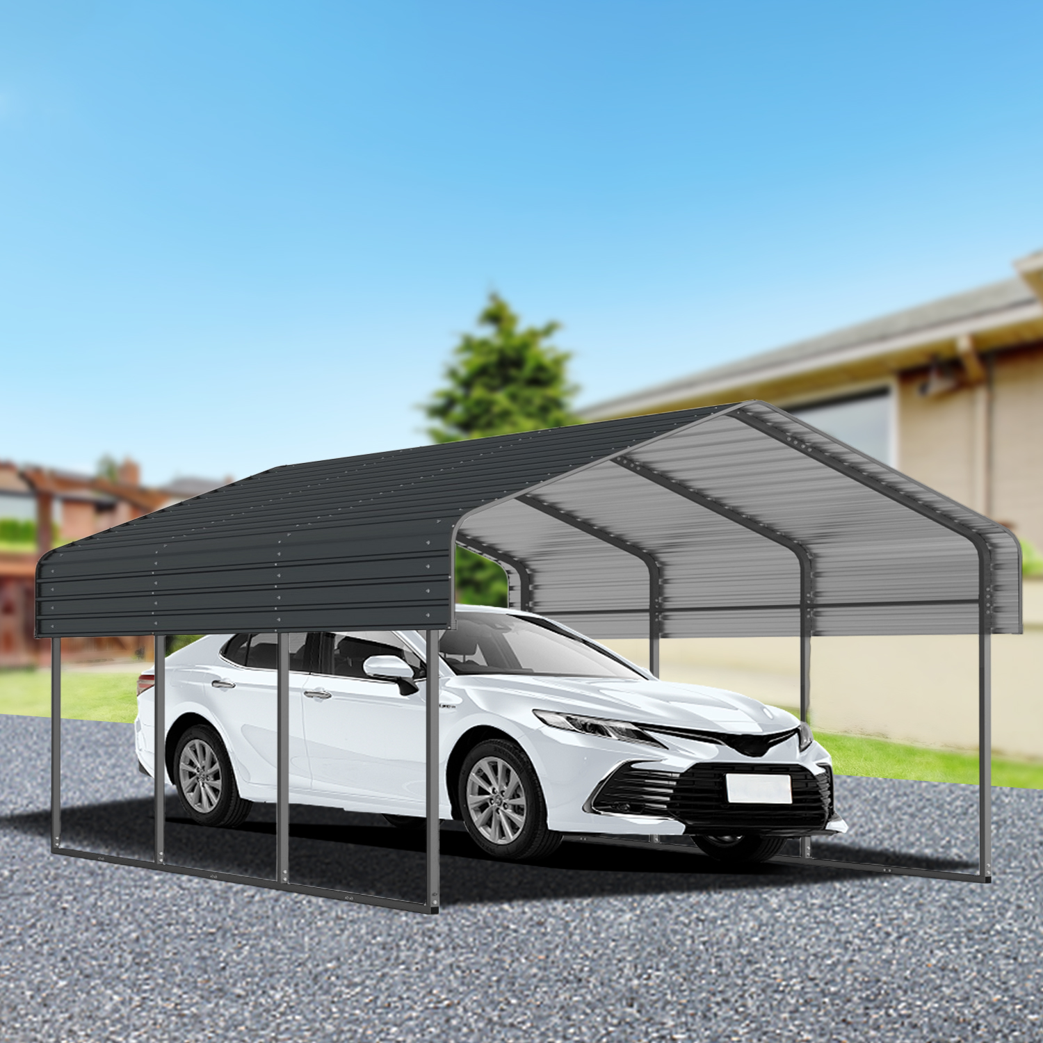 10x15 FT Metal Carport with Enhanced Base and Galvanized Steel Roof, Heavy Duty Outdoor Garage Car Shelter for Car, Boats and Truck 