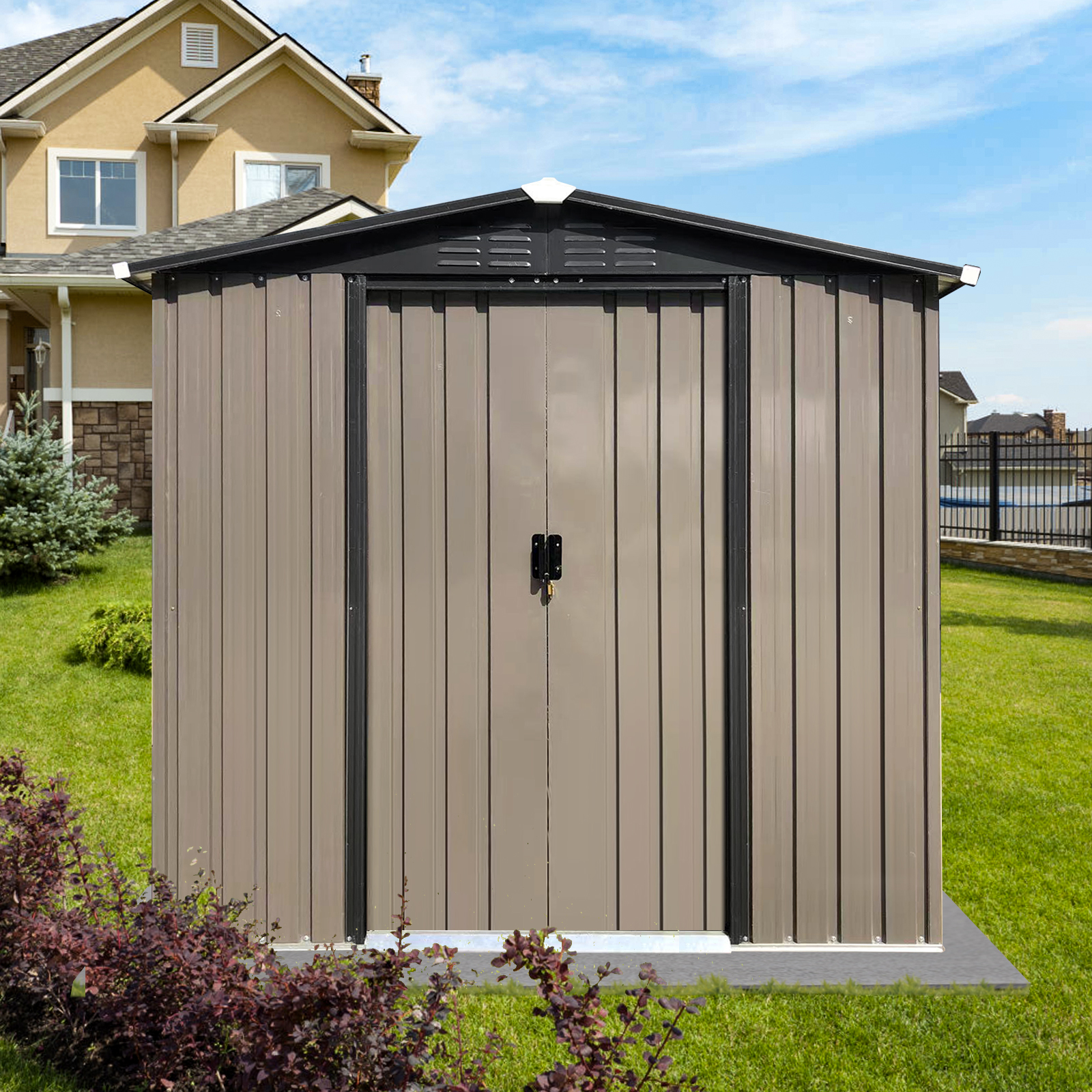 Outdoor storage sheds 4FTx6FT Apex roof brown with Sliding Doors 