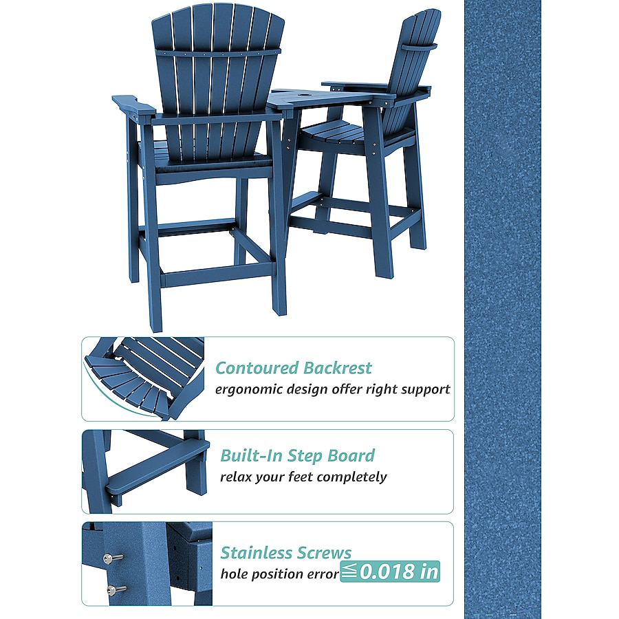 Mondawe 2-Piece HDPE Barstool Adirondack Chair and Tray Set