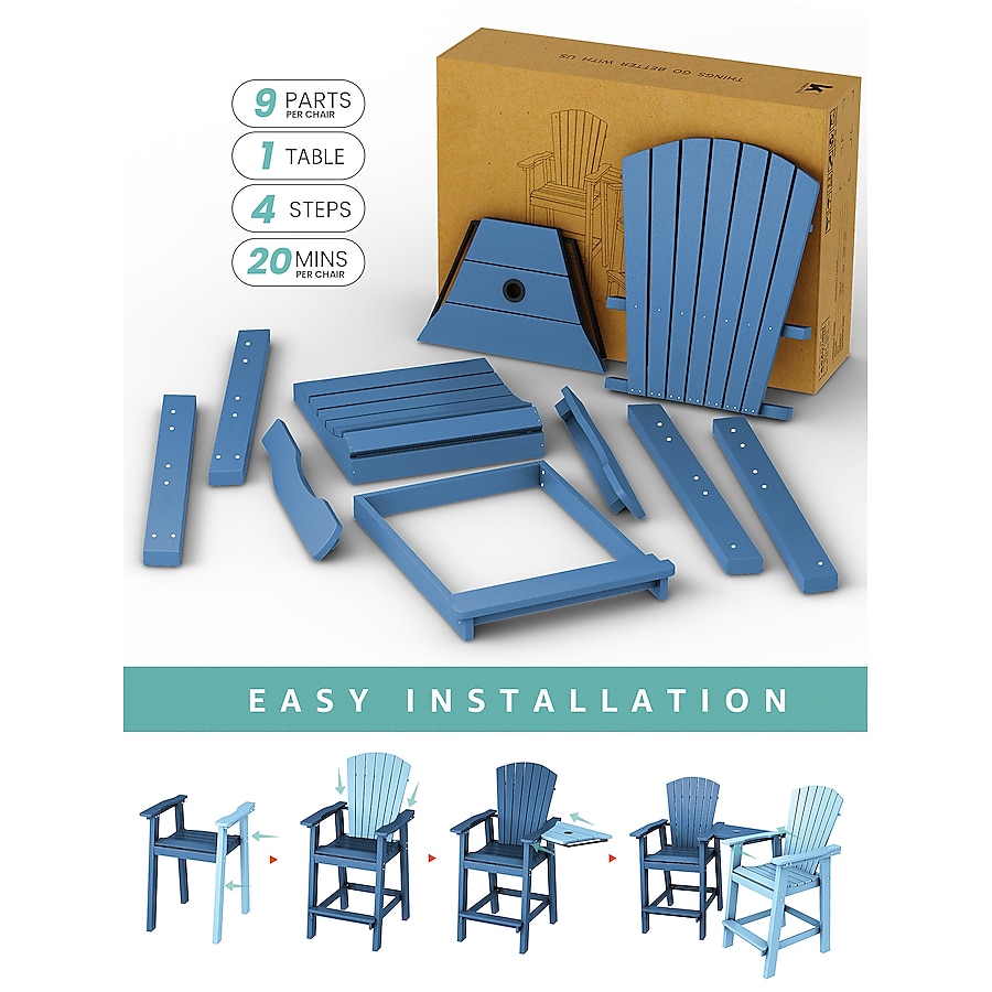 Mondawe 2-Piece HDPE Barstool Adirondack Chair and Tray Set