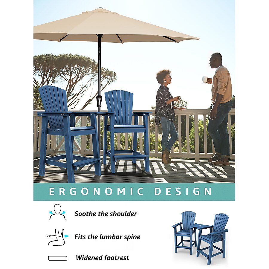 Mondawe 2-Piece HDPE Barstool Adirondack Chair and Tray Set