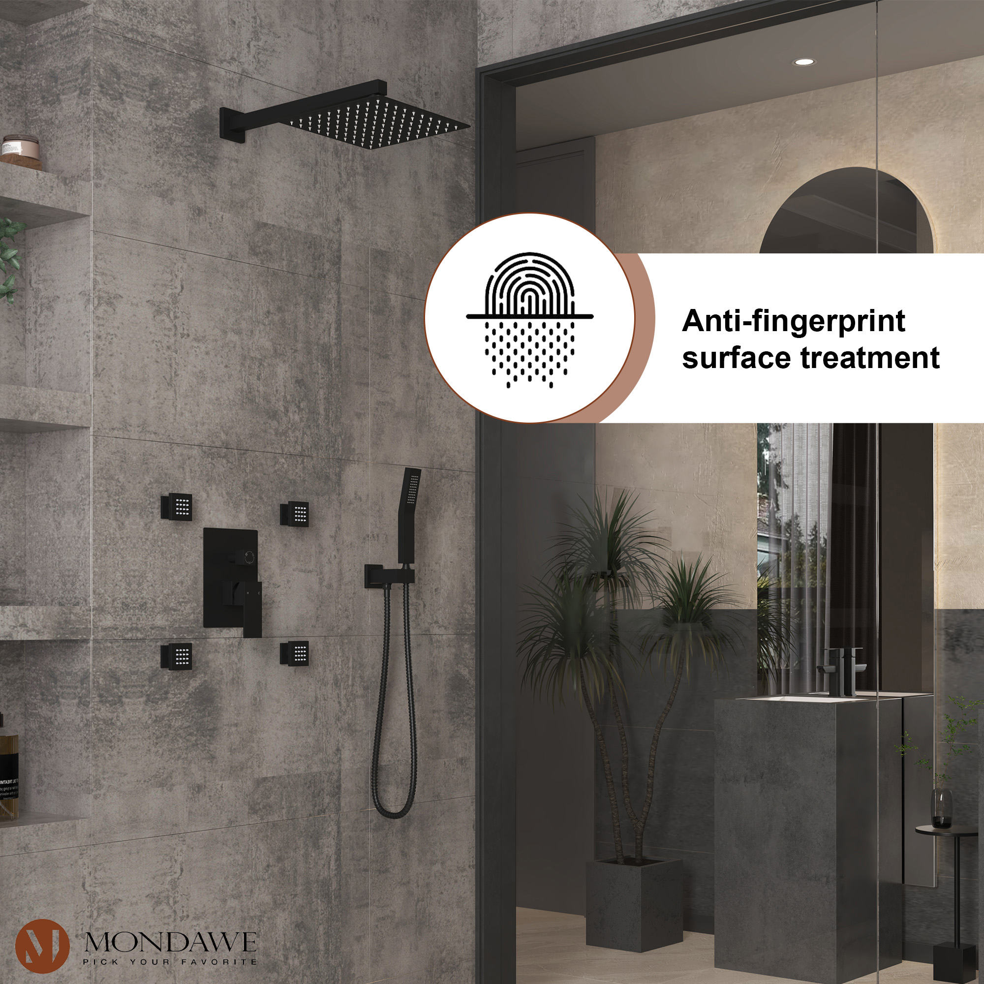 Industrial Black Matte Concealed Black Shower Set