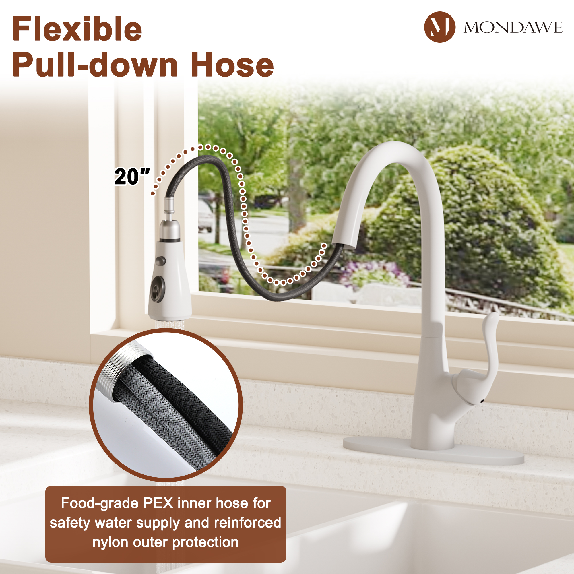 Mondawe Kitchen Faucet with Pull Down, 1.8 gpm Single Handle Kitchen Sink Faucet, Lead-Free Copper for Bar Laundry Kitchen Sink-Mondawe
