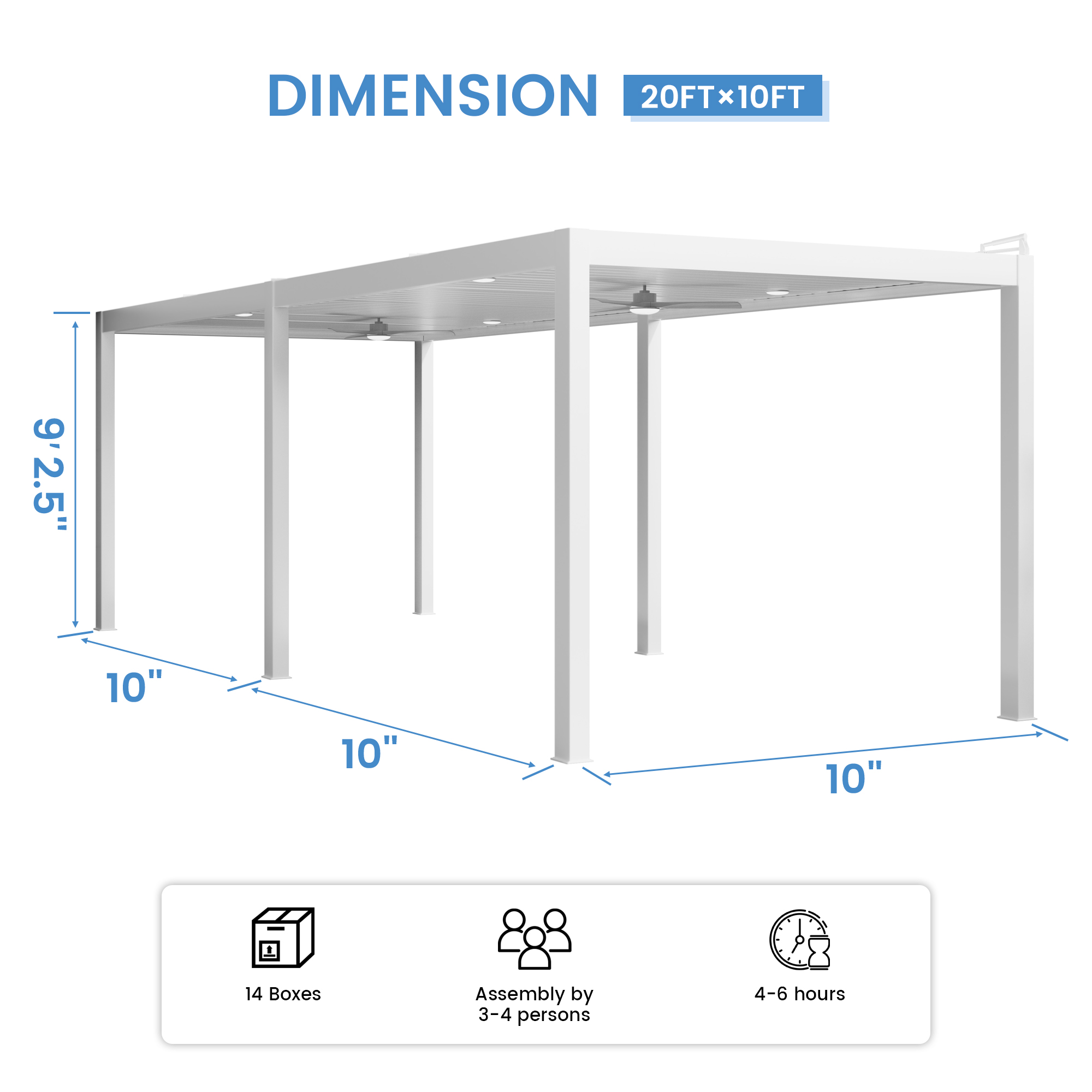 Mondawe Aluminum Outdoor Pergola Gazebo with Adjustable Louvered Roof and Solar-Powered LED Lights – Modern Weather-Resistant Patio Shade Structure
