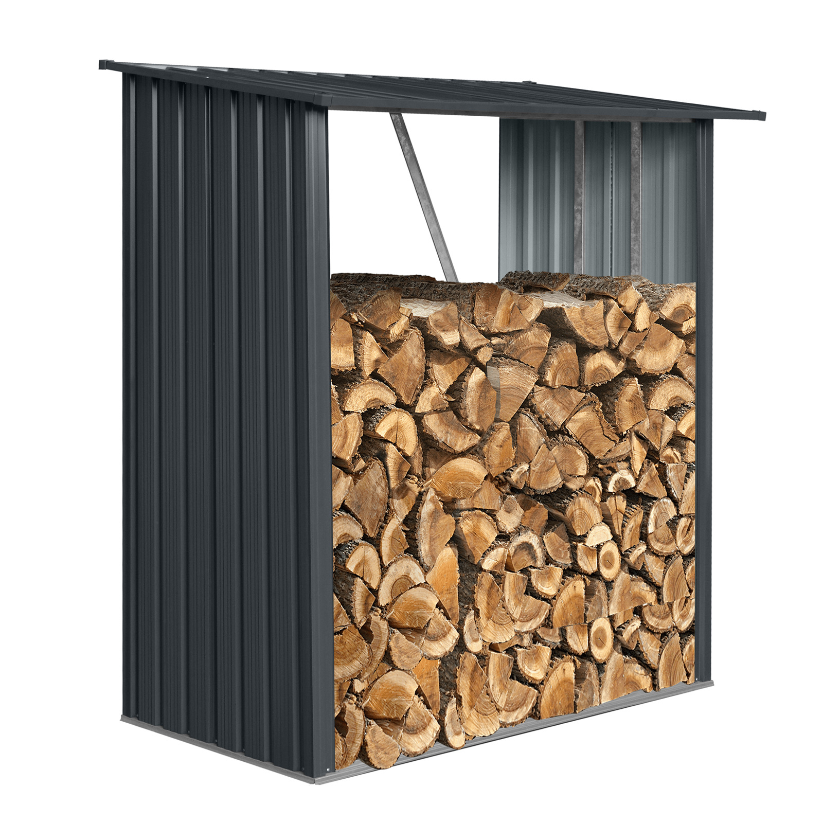 3ft x 5ft Outdoor Meta Firewood Rack ,Open Wood Shed For Firewood, Pellet, or Lumber Storage , Black 