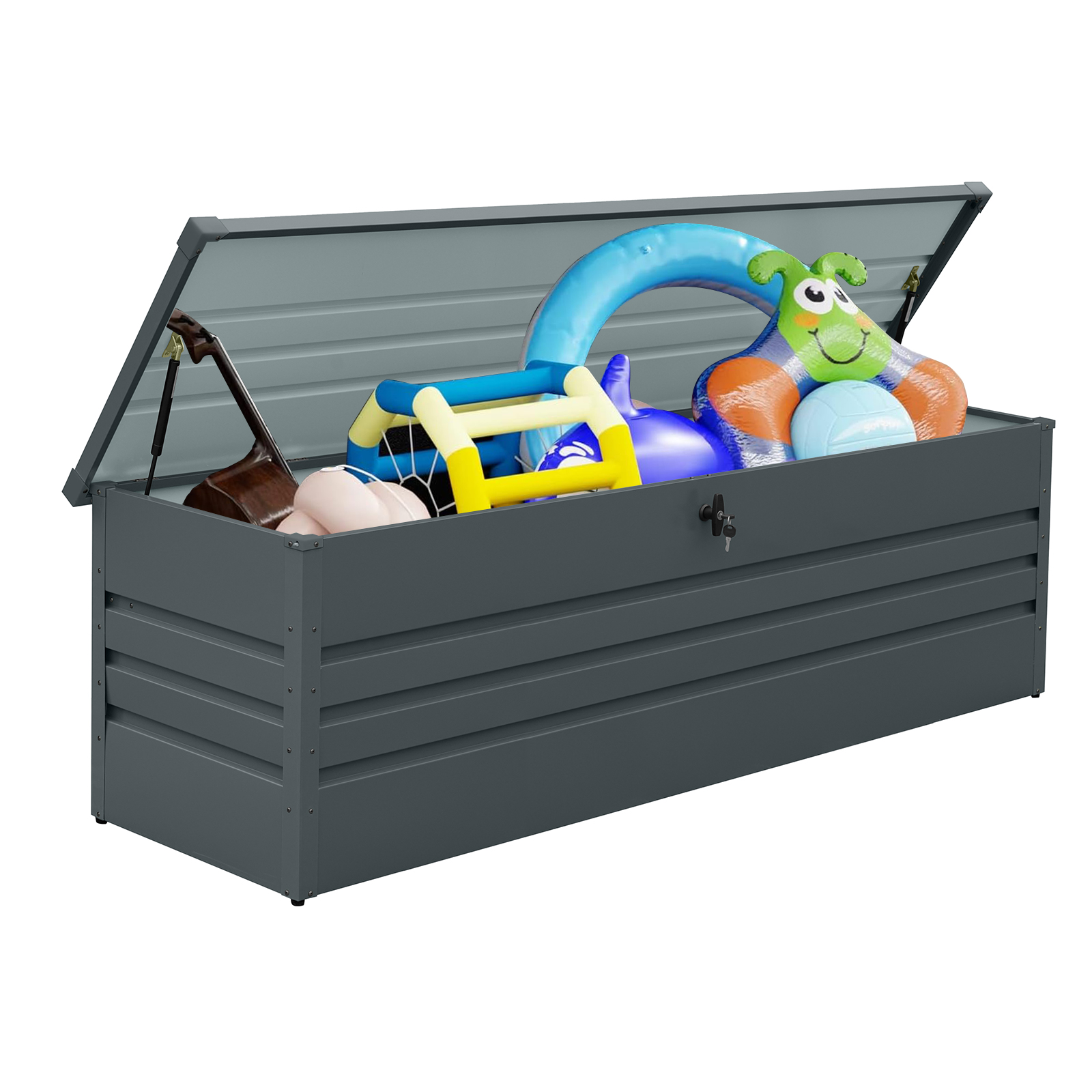 260 Gallon Metal Outdoor Deck Box Waterproof, Extra Large Patio Storage Box with Lockable Storage Containers for Patio Furniture Cushions, Pool Accessories, Garden Tools Dark Gray 