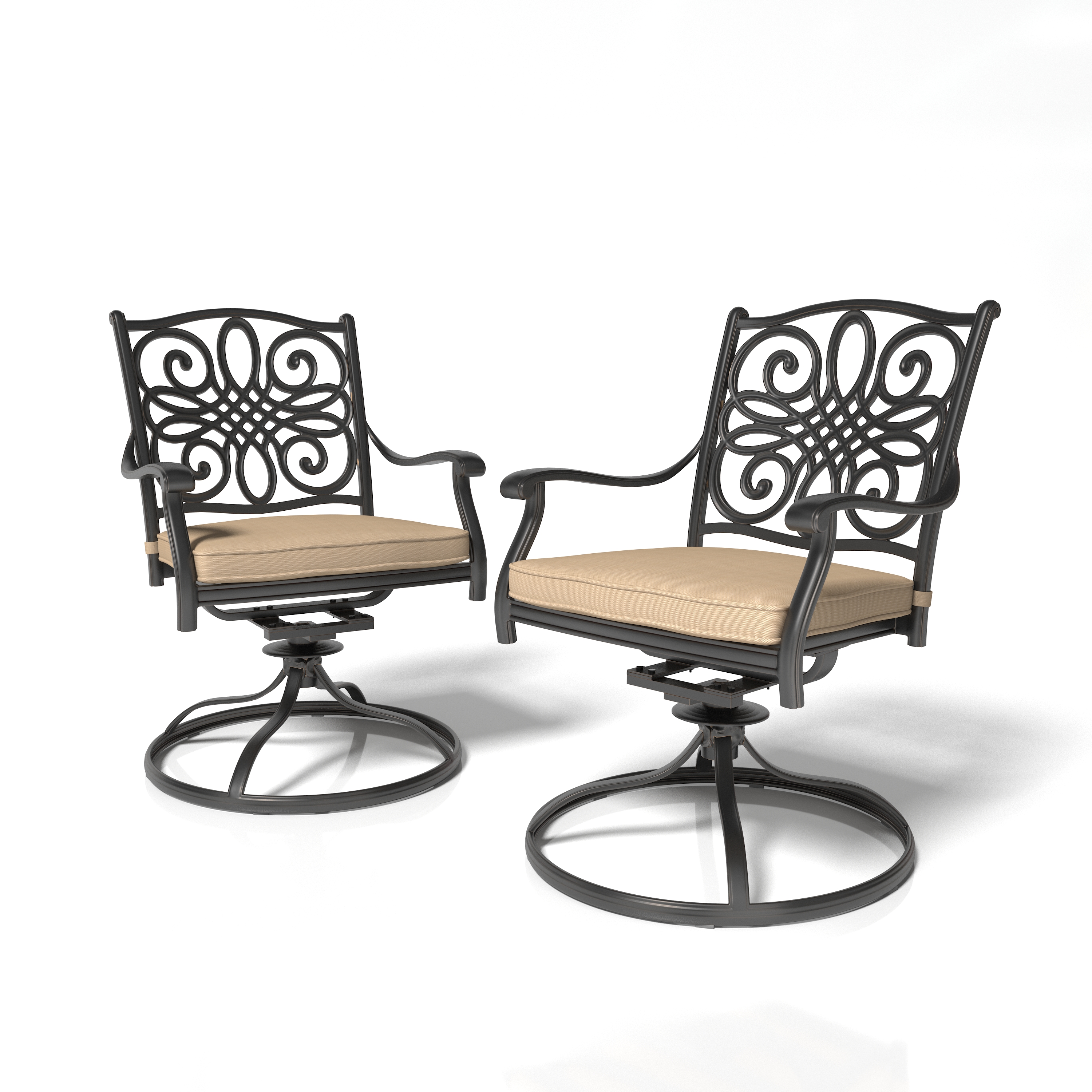 Cast Aluminum Outdoor Swivel Dining Chair with Brown Cushions (Set of 2)