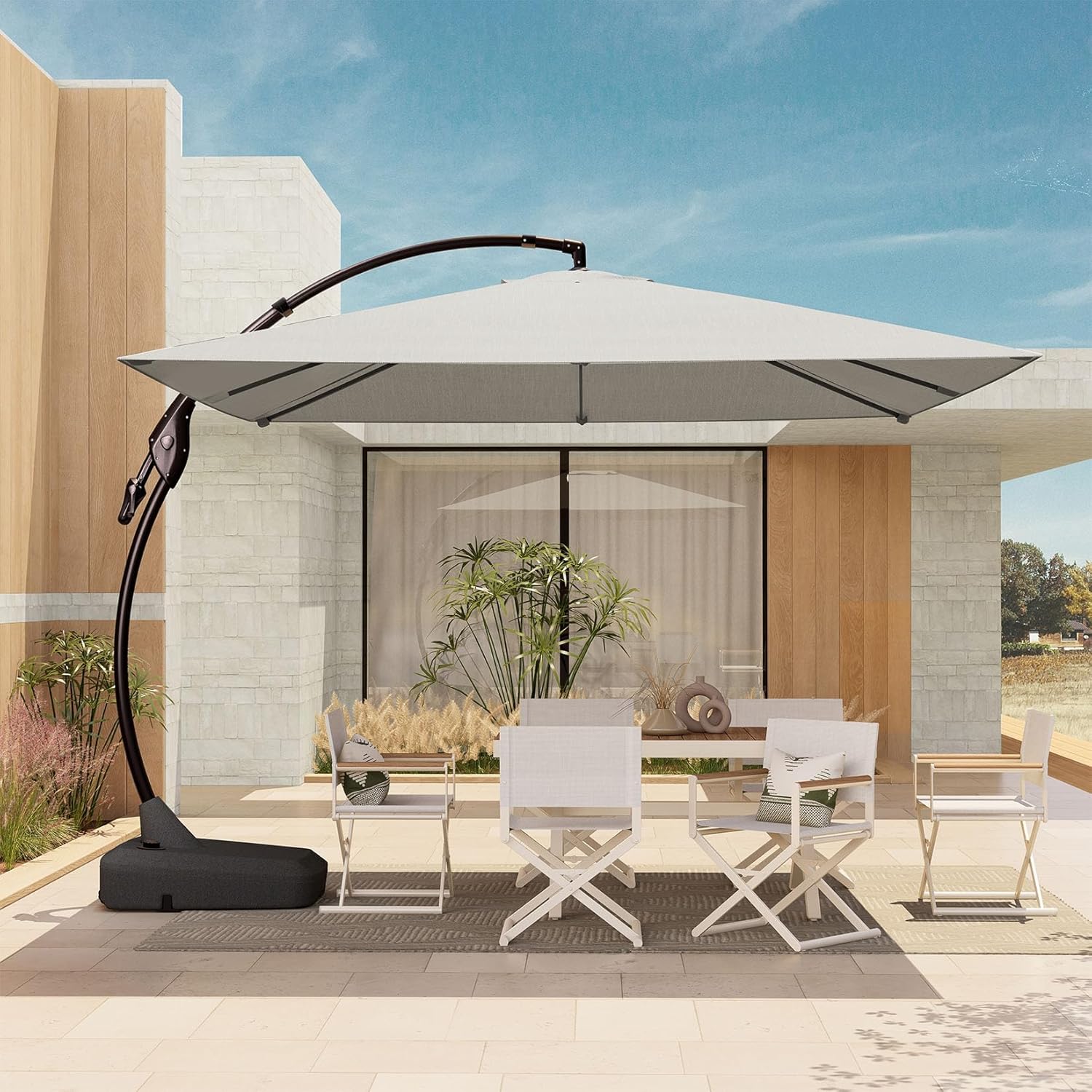 Grand patio 10x10 FT Cantilever Umbrella with Base Outdoor Large Aluminum Square Offset Umbrellas for Deck Pool Visit the Grand patio Store(Black & White/Light Gray)