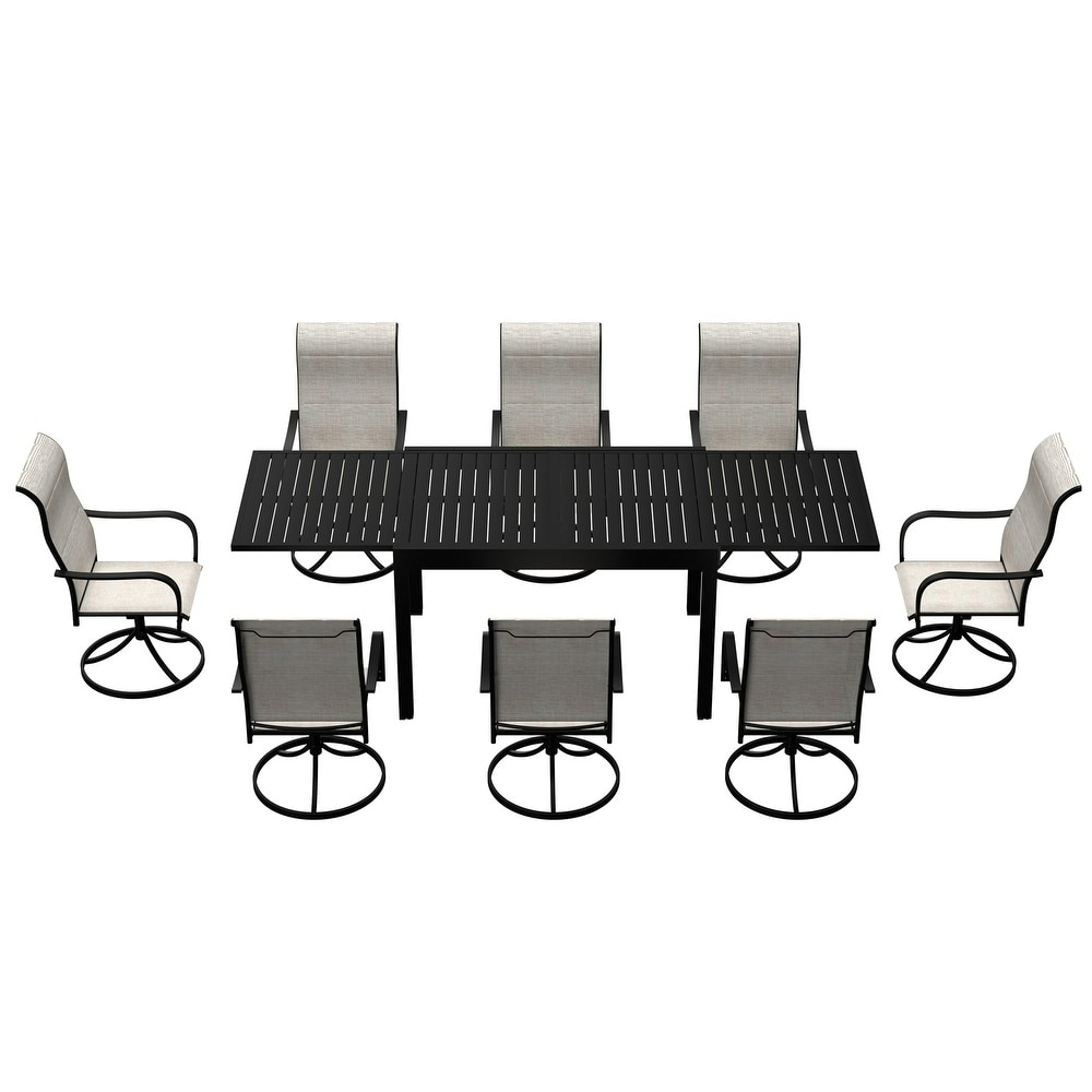 9 Piece Metal Frame Patio Dining Set, Aluminum Extendable Dining Table，Available Around The Clock