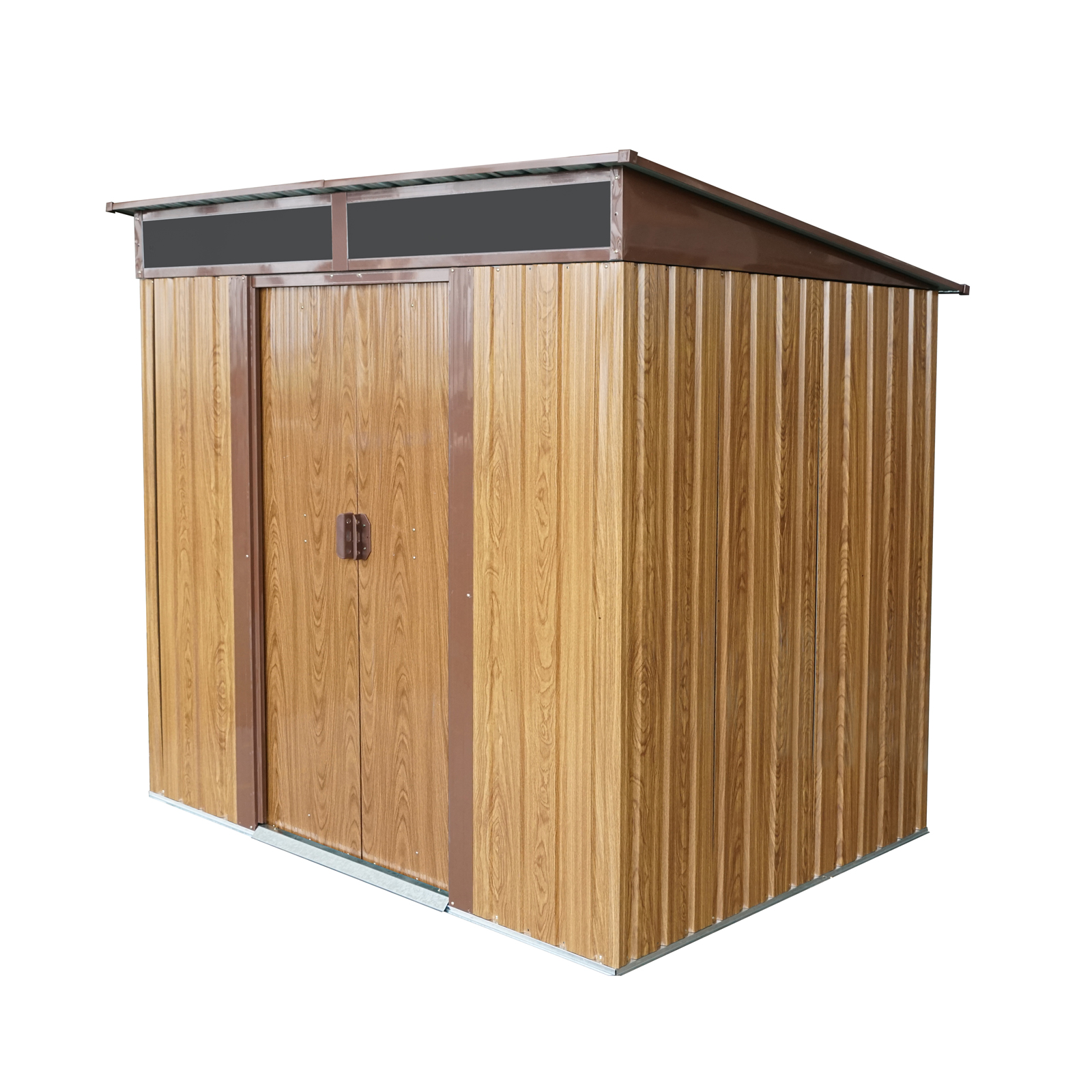 6ft x 5ft Outdoor Metal Storage with Transparent plate and Foundation for Backyard Garden Patio --Coffee/White+Black/Black White