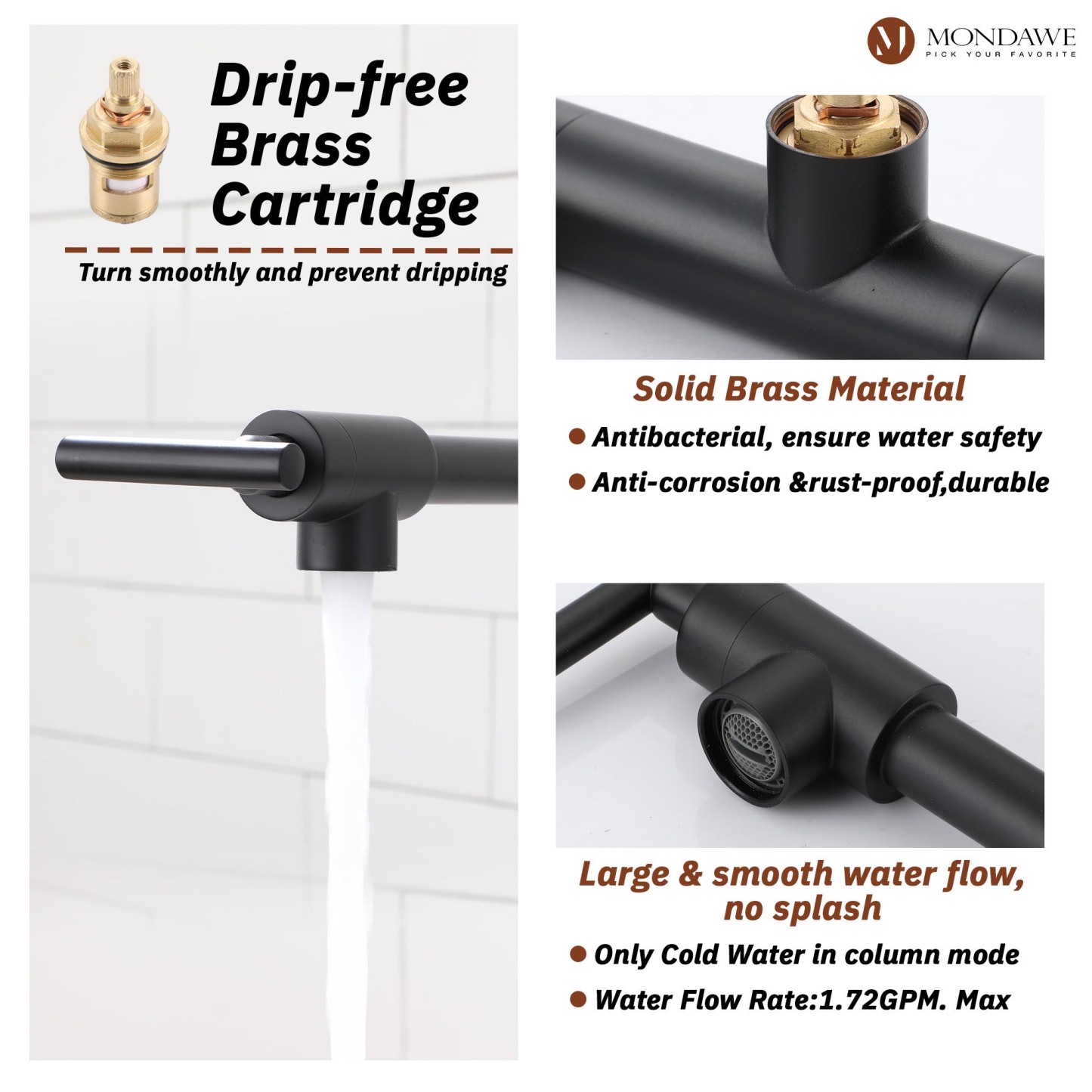 Mondawe Pot Filler Faucet with Extension Shank Deck Mount in chrome/black/Brushed Nickel/Brushed Gold