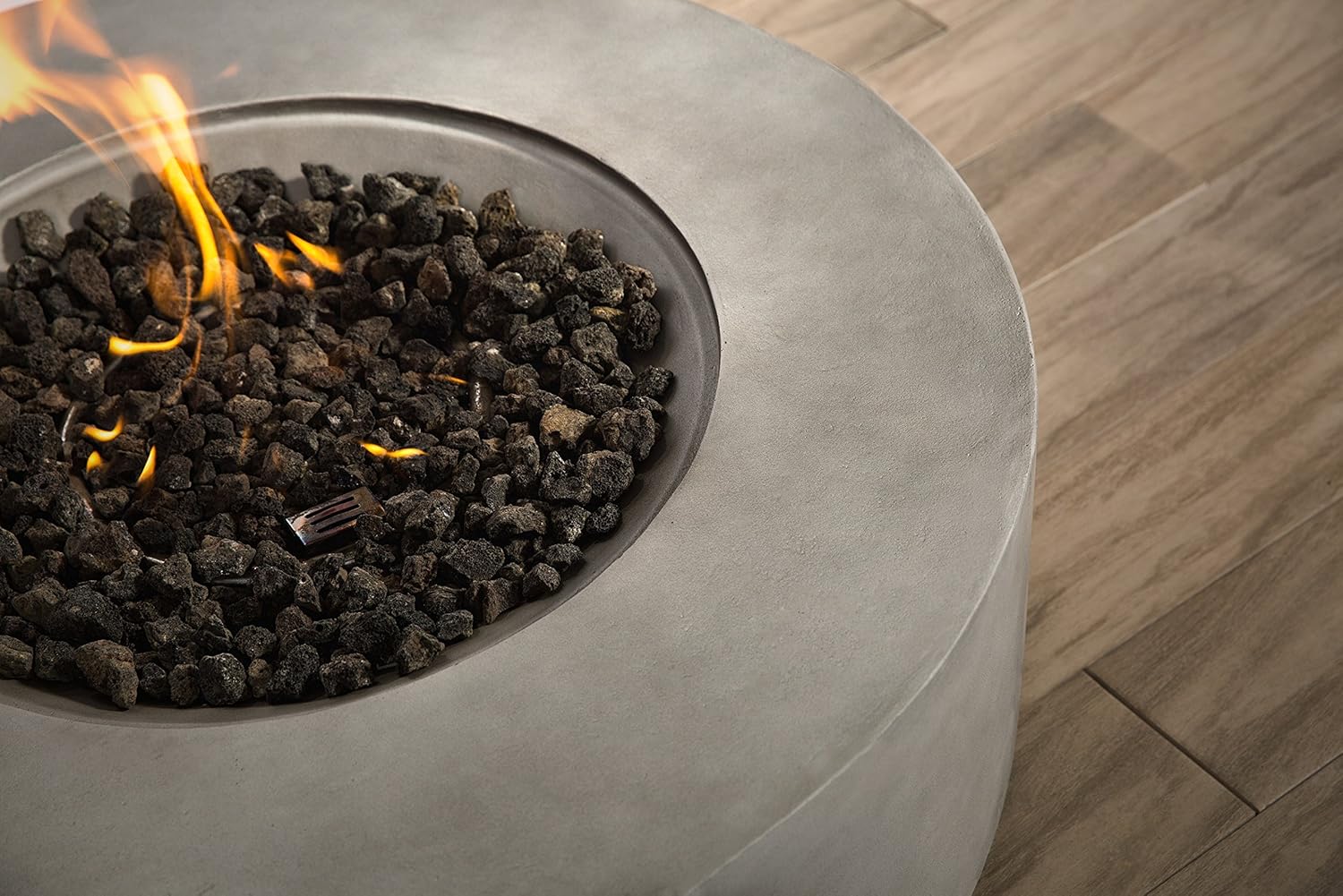 11" H x 30" W Fiber Reinforced Concrete Propane/Natural Gas Outdoor Fire Pit Table with Lid (Concrete)CM-1003C 