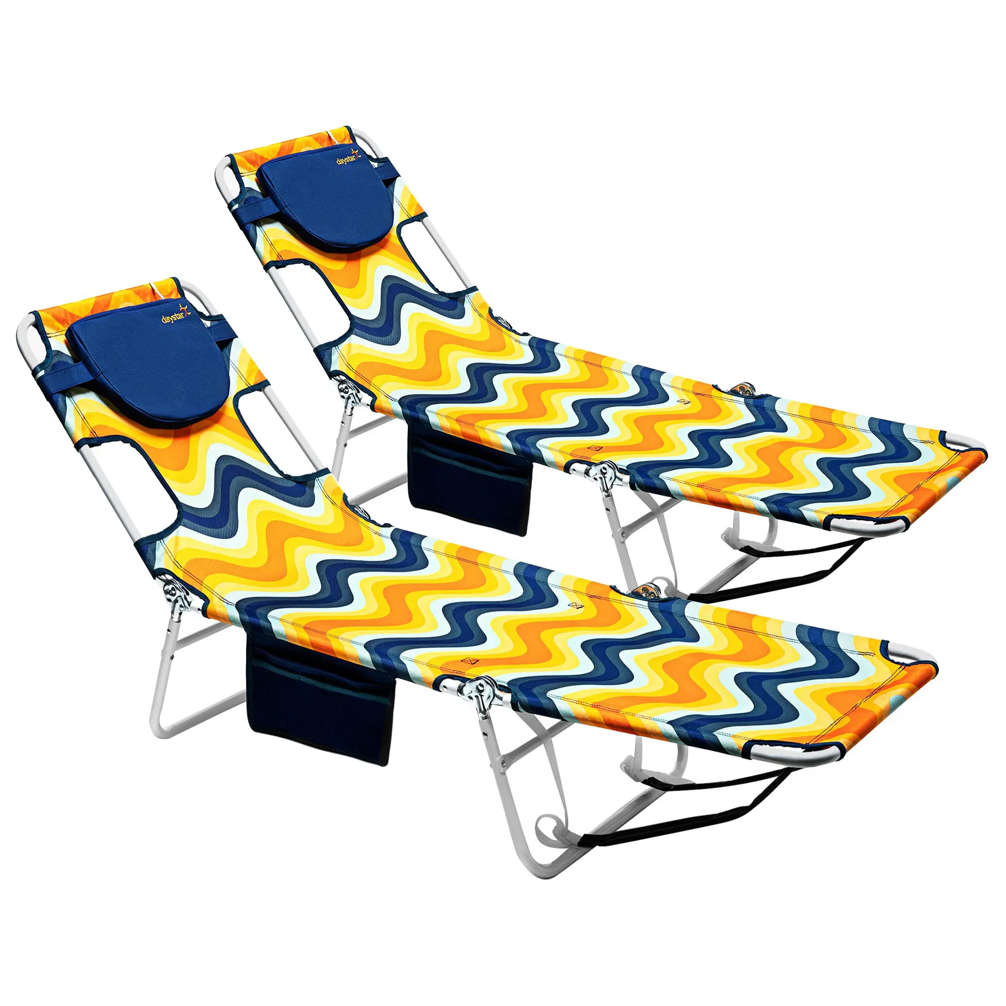 Outdoor Metal Frame Lounge Chair with Footrest & Side Pocket