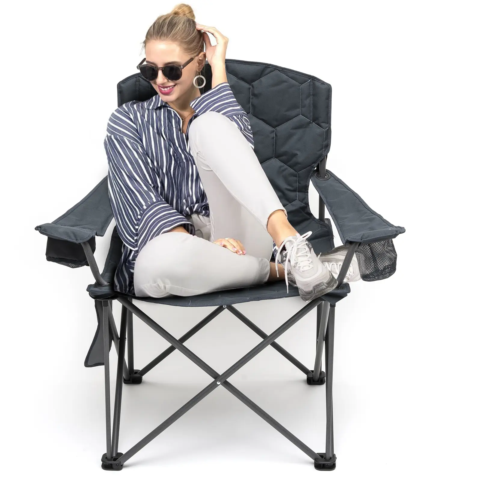 Oversized Folding Camping Chair with Cup Holder and Side Pocket