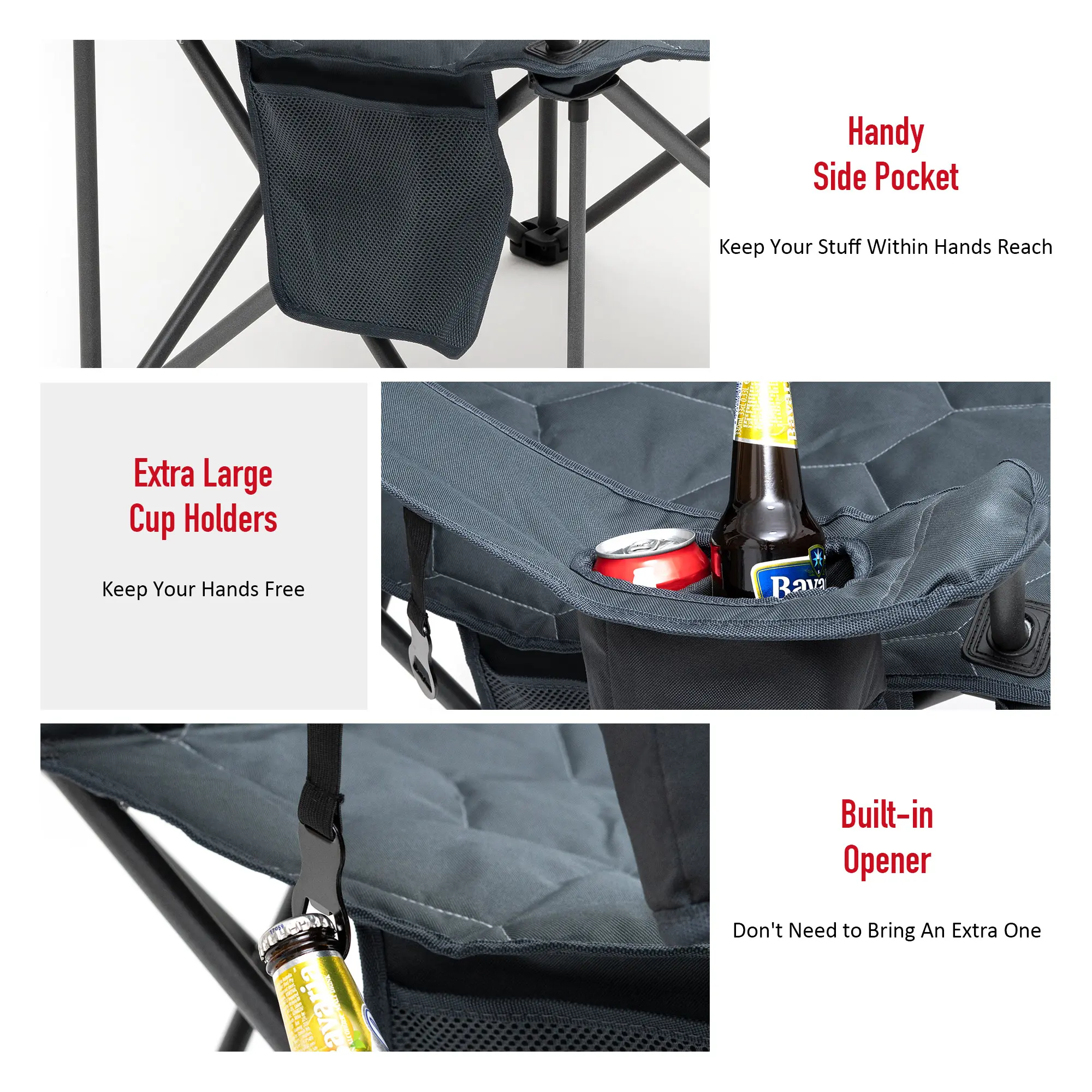 Oversized Folding Camping Chair with Cup Holder and Storage 