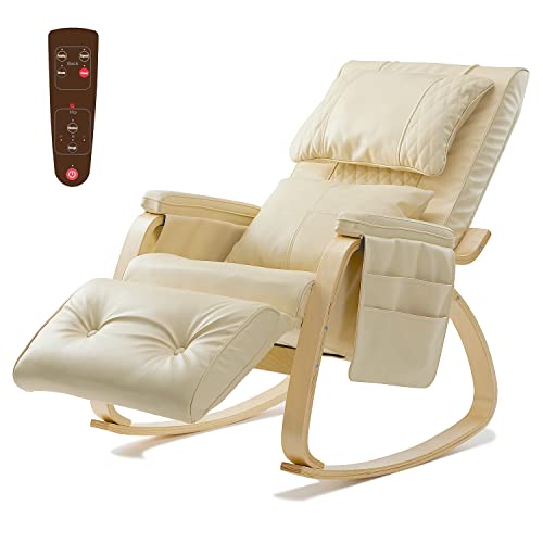 PU Leather Recliner Chair Remote Control with Heat, Kneading and Vibration Removable Pillow, 5 Angles Adjustment, 6 Massage Modes and Storage Pockets Brown/Beige