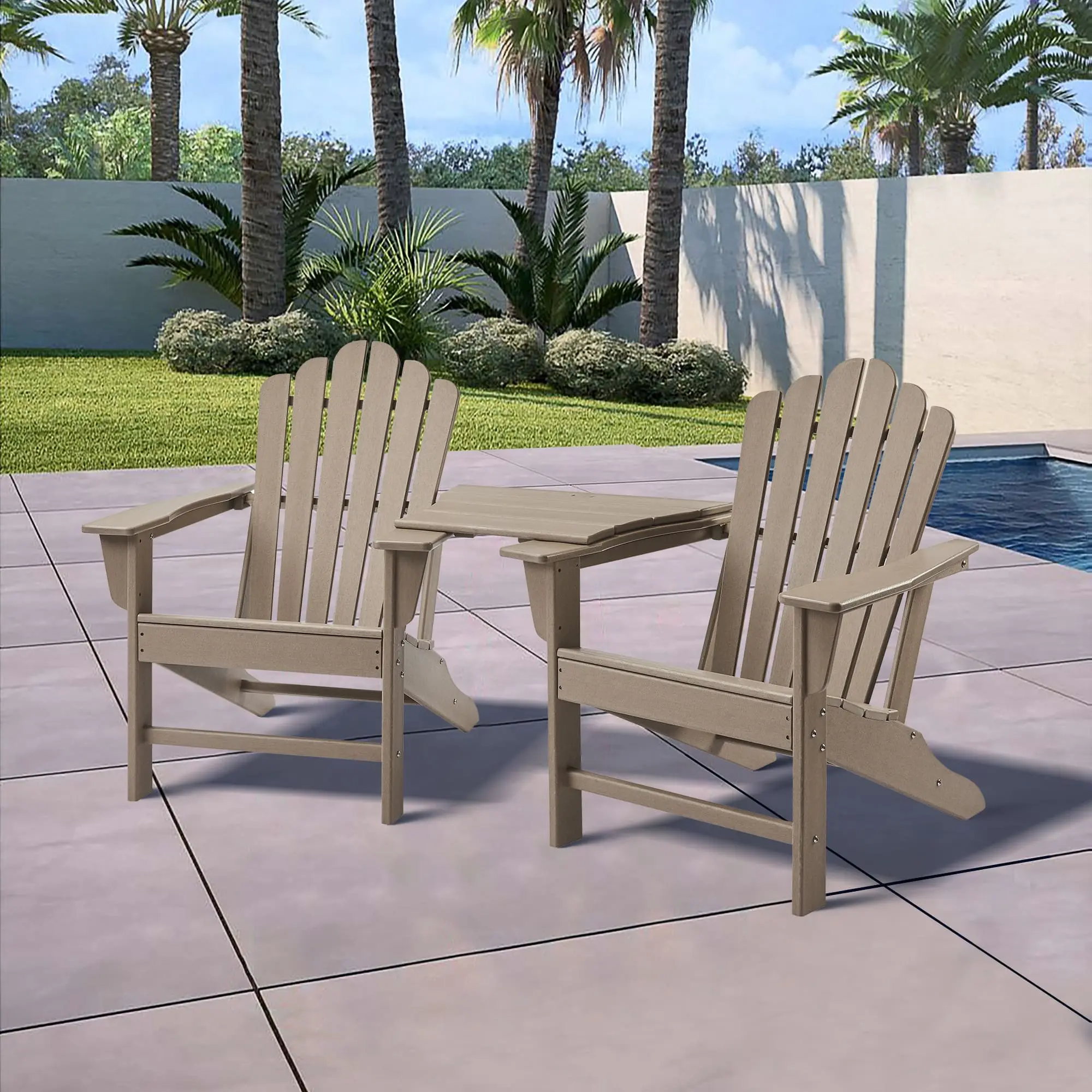 Set of 2 Classic Outdoor HDPE Adirondack Chairs for Garden 