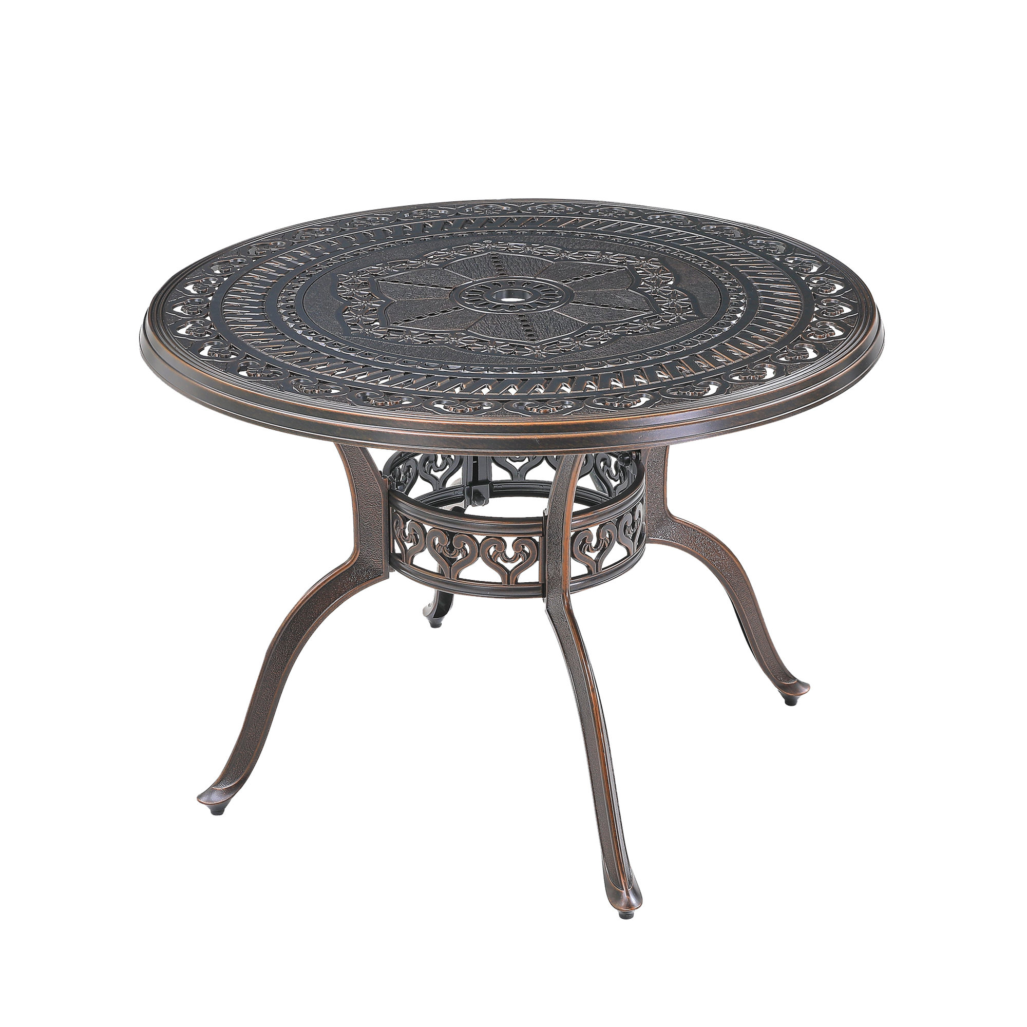 24 Inch Patio Dining Table Cast Aluminum Garden Bistro Table with Umbrella Hole