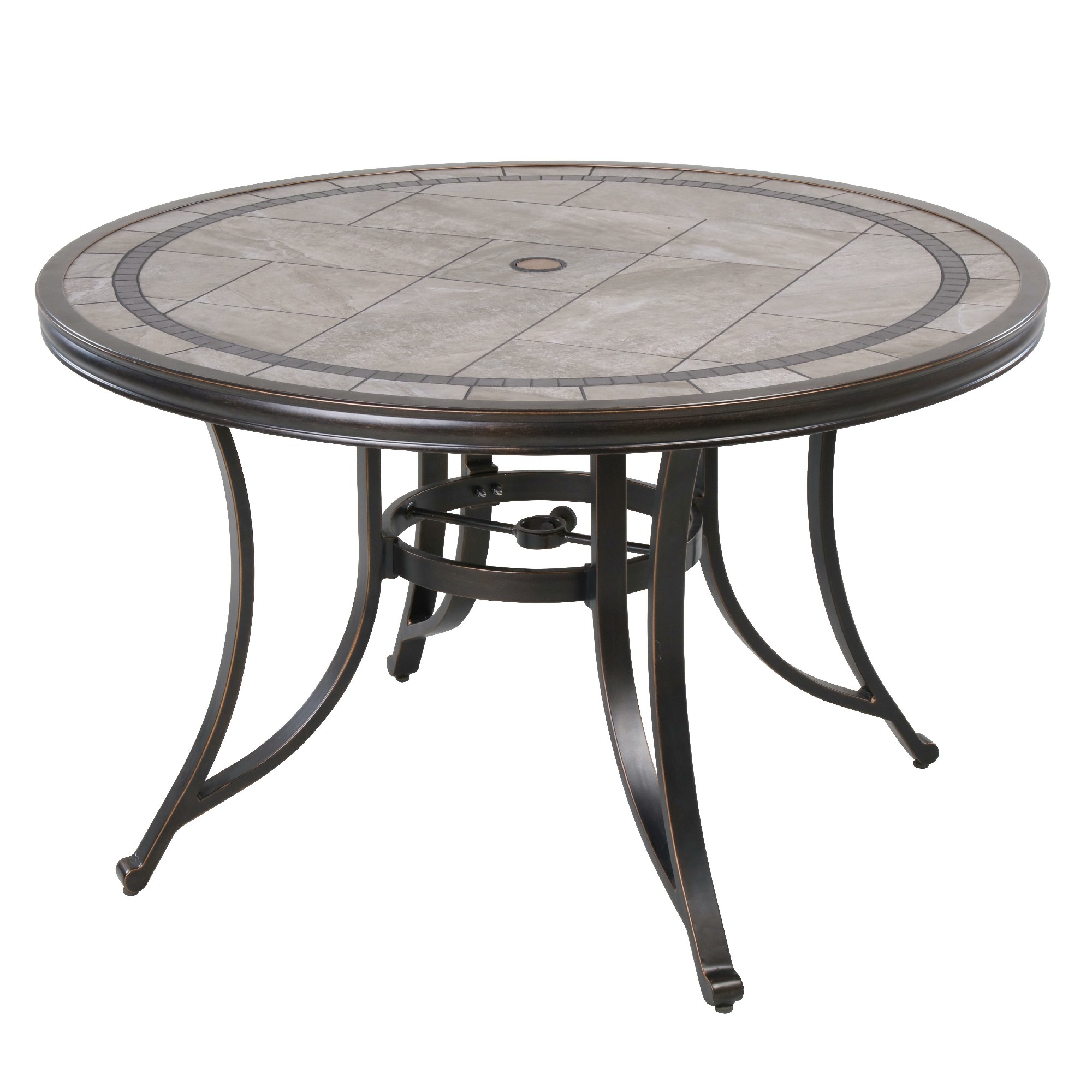 Mondawe Round Aluminum 28 in. Outdoor Patio Tile-Top Dining Table with 2.36 in. Umbrella Hole