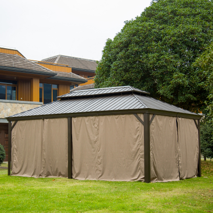 12 ft. x 20 ft. Aluminum Frame Patio Gazebo Pavilion Shelter Galvanized Steel Double Hardtop Roof Curtain Net