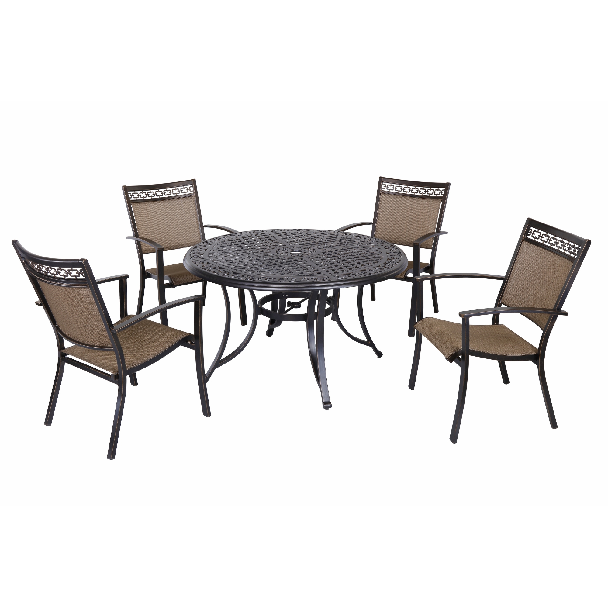 5PCS Patio Dining Sets 4 Piece Outdoor Dining Chairs and Cast Aluminum 28" H Round Table with Umbrella Hole