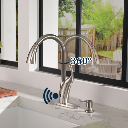 3-Spray Patterns 1.8 GPM Single Handle Touchless Pull-out Kitchen Faucet Wtih soap dispenser