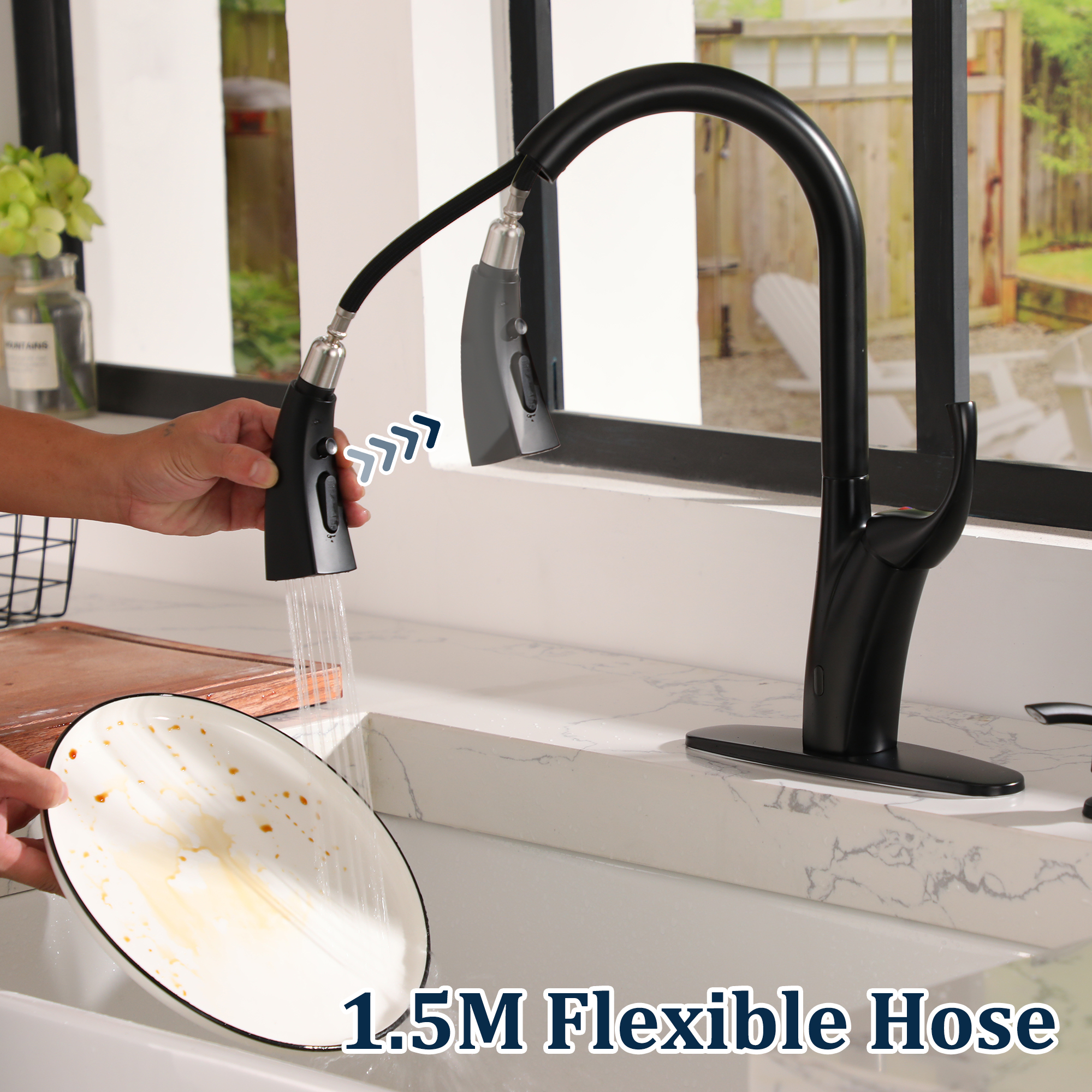 3-Spray Patterns 1.8 GPM Single Handle Touchless Pull-out Kitchen Faucet Wtih soap dispenser