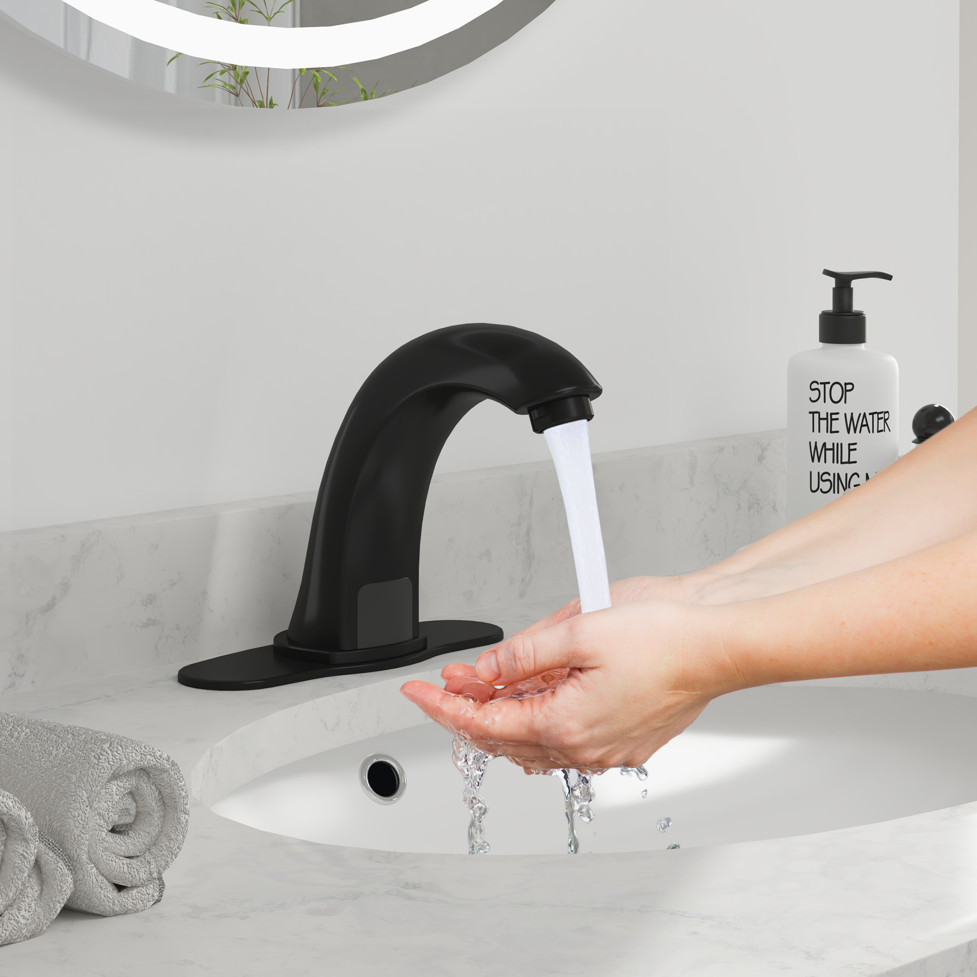 Hands-Free SensorTouchless Single Hole Bathroom Faucet in Chrome with Deck Plate and Valve