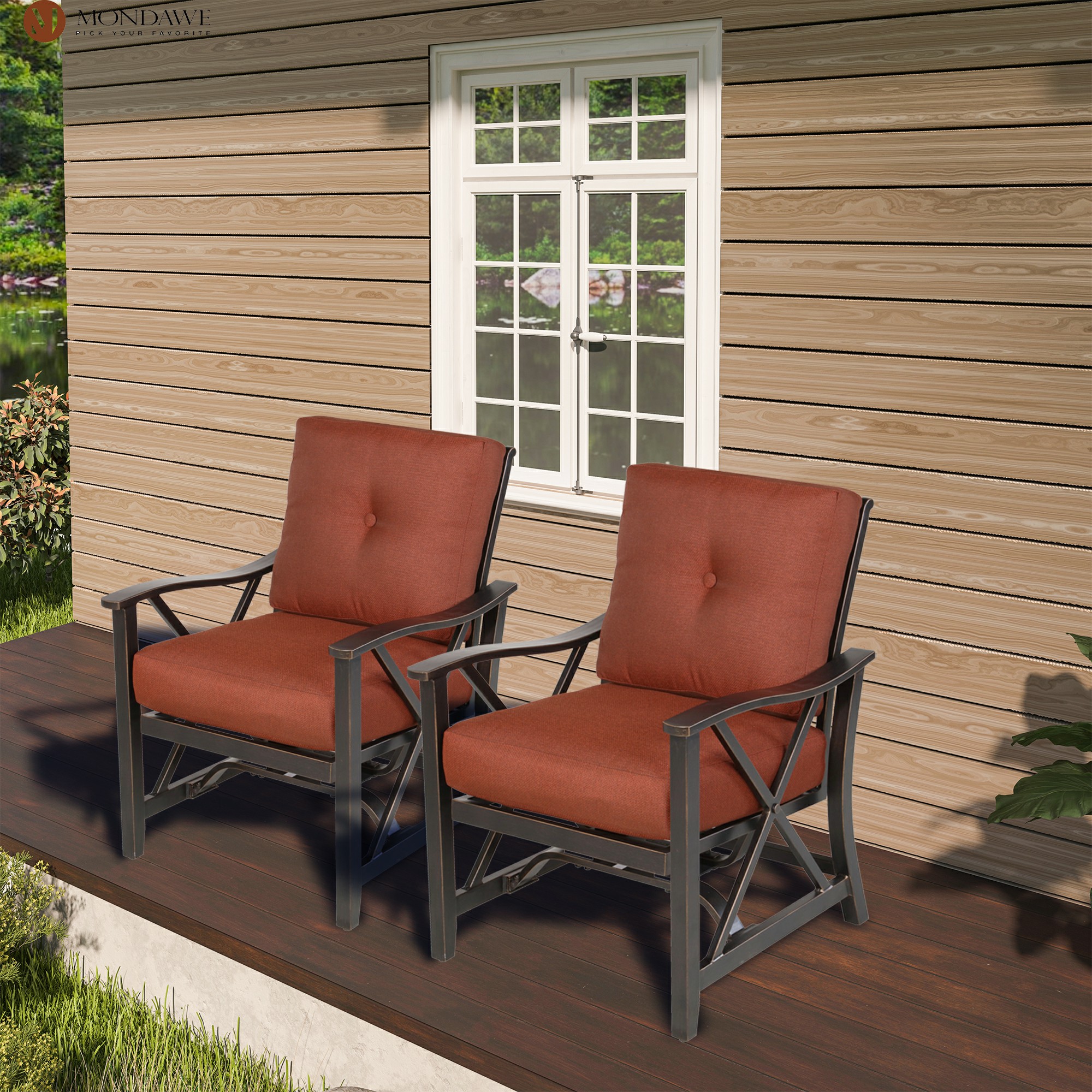 Aluminum Frame Patio Bistro Dining Chair with Cushion 2-Pack