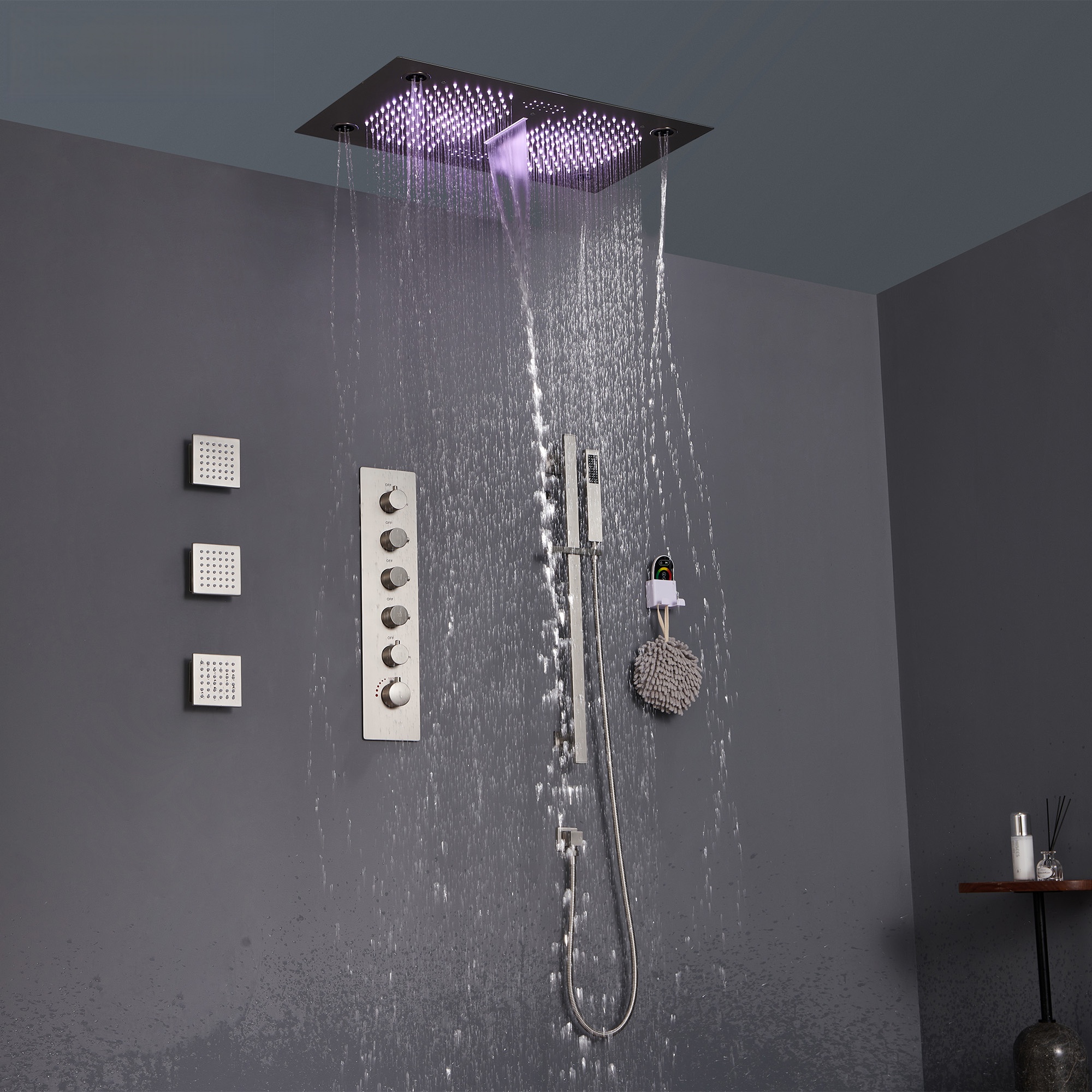 Rain deals LED 10 in. Shower Head System in Brushed Nickel (Valve Included)