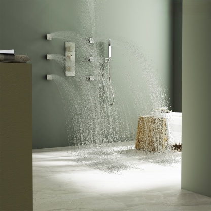22in 4 Functions Thermostatic Rainfall Shower System with 6 Rotating Body Jets