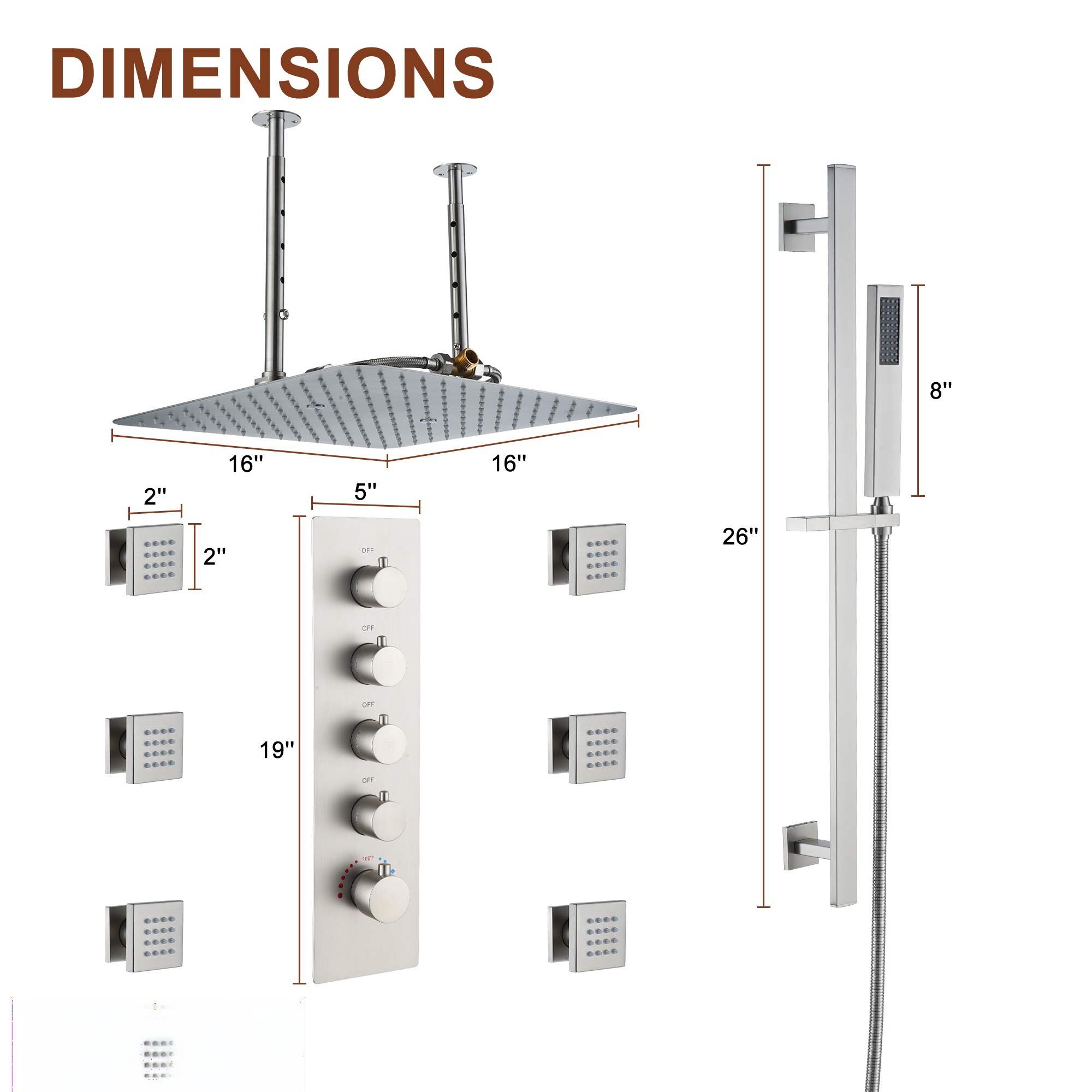16in Ultra Thin Luxury Thermostatic Mist Shower Head 6 brass